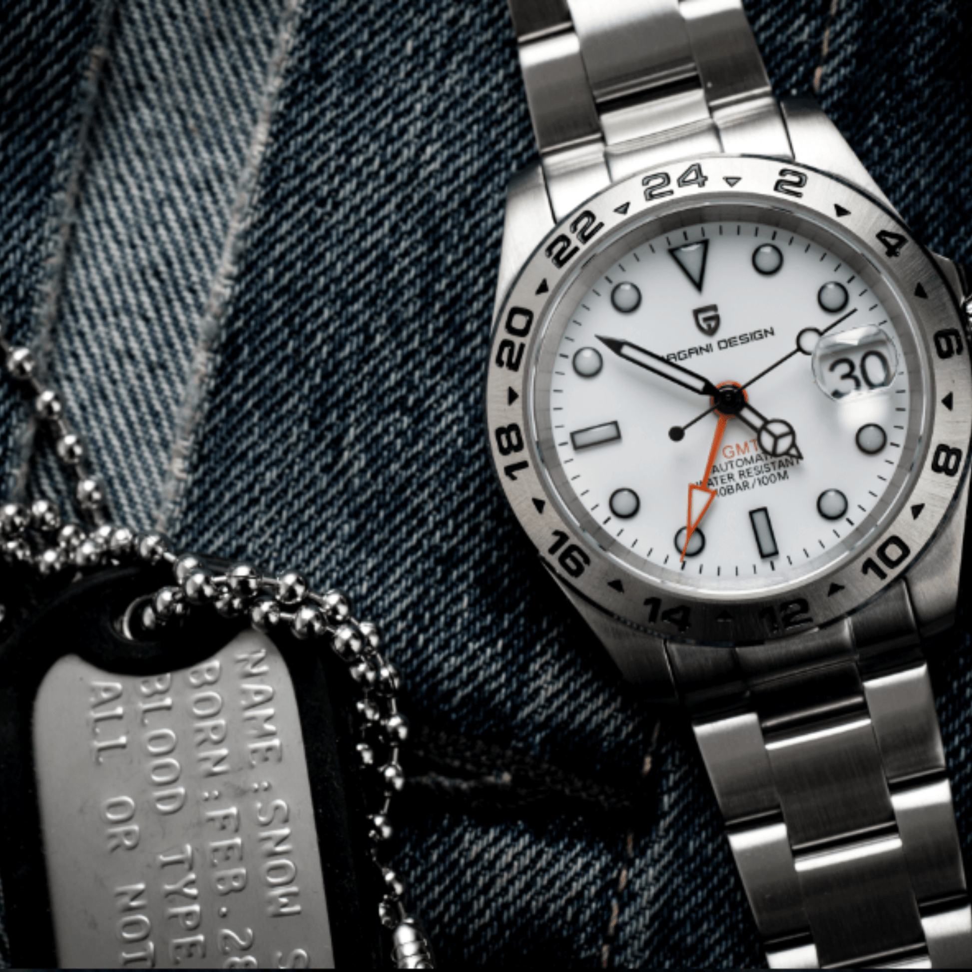 Pagani Design PD-1762 Seiko NH34 Movement equipped with AR AF Anti-Radiation Coating Automatic Watch Stainless Steel Men's GMT Explorer II - White