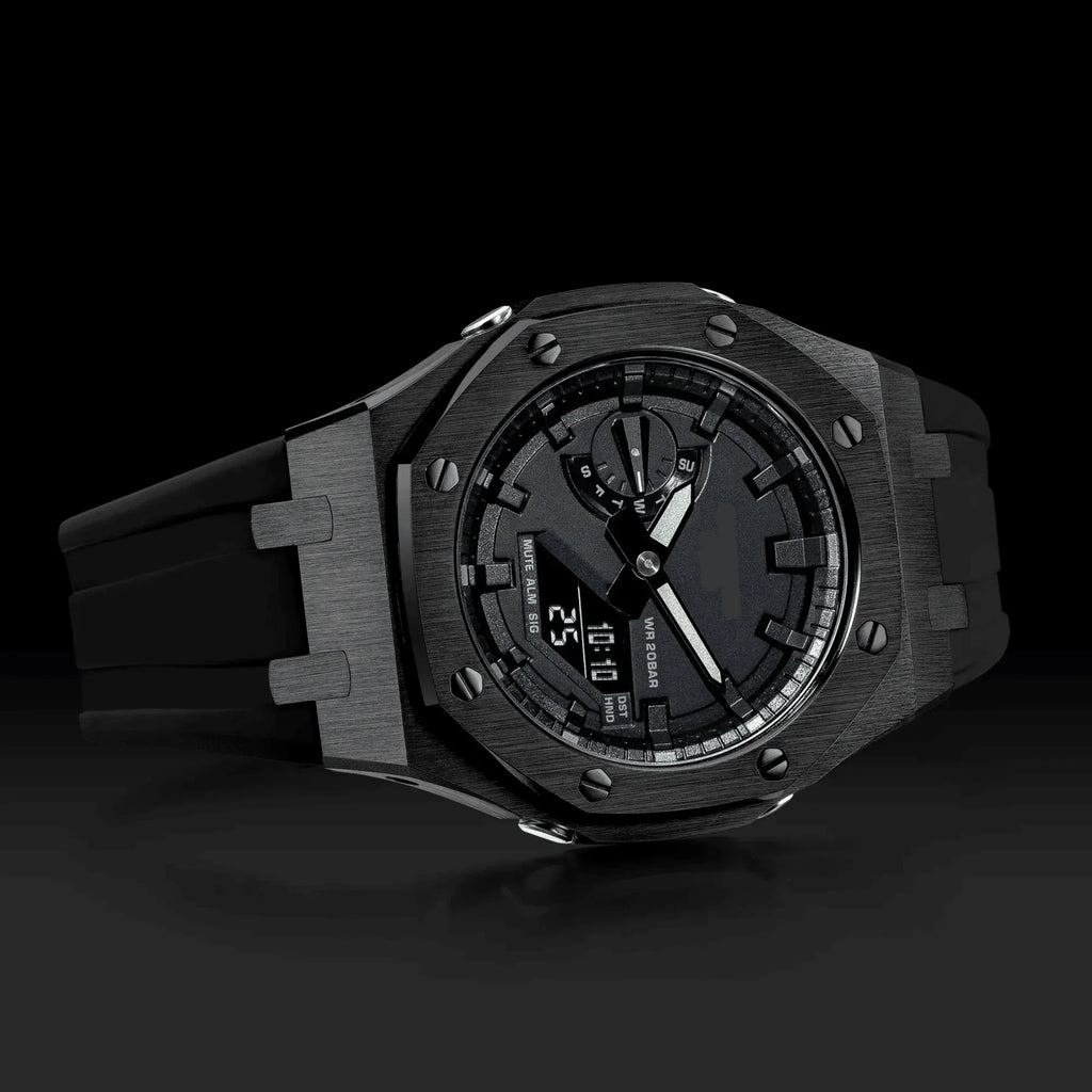 Metal Mod Kit Watchband and Metal Case for G-shock GA-2100 and GA-2110/BA-2100 Casioak (Black Strap + Black Metal Case) - DREAM WATCHES