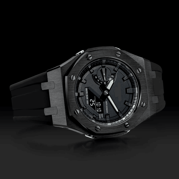 Metal Mod Kit Watchband and Metal Case for G-shock GA-2100 and GA-2110 Casioak Black Strap + Black Metal Case