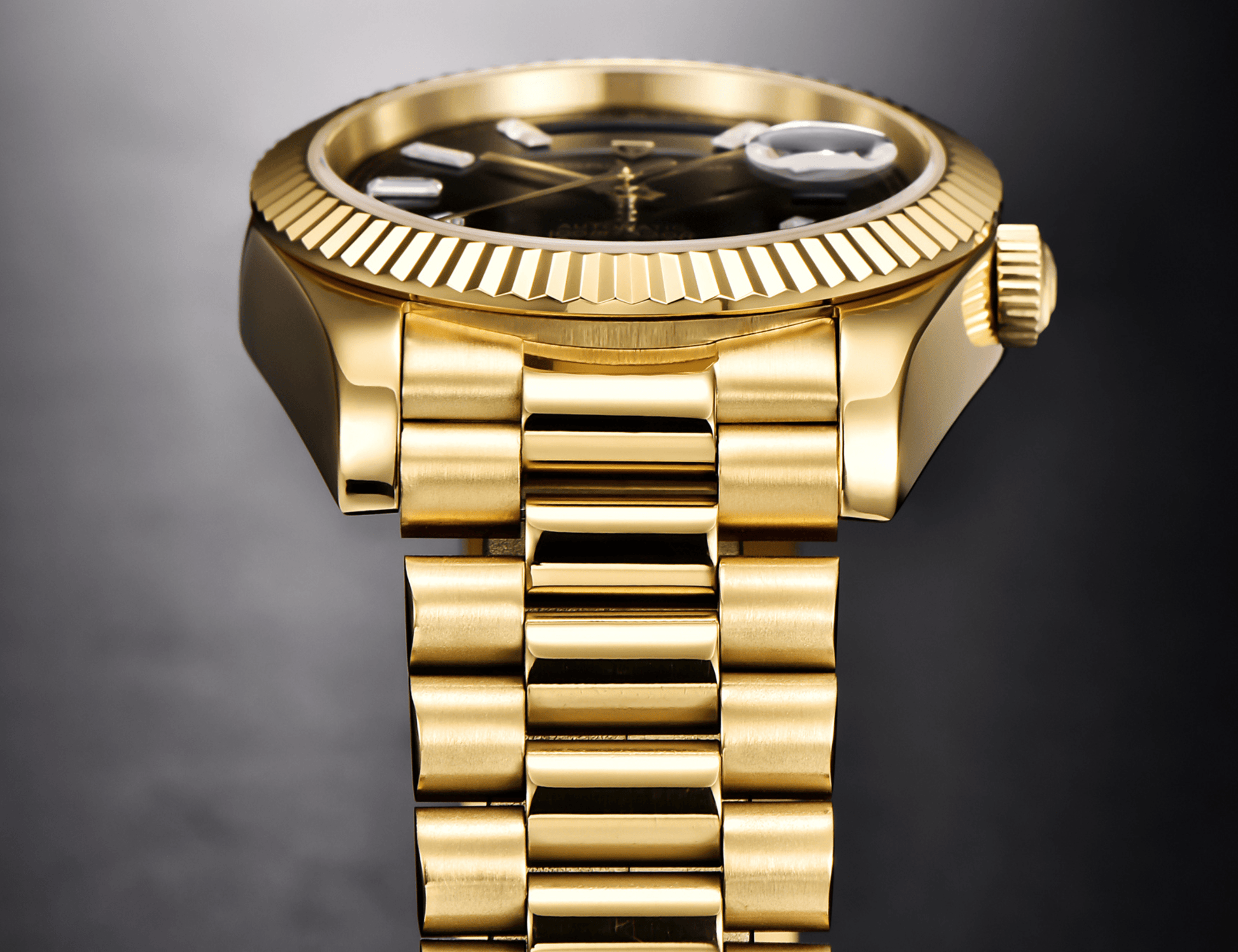 Pagani Design PD-1752 Presidential Day-Date Homage Automatic Movement ST6 | Stainless Steel Dial Men's 36 MM Watch | Black Dial - Golden