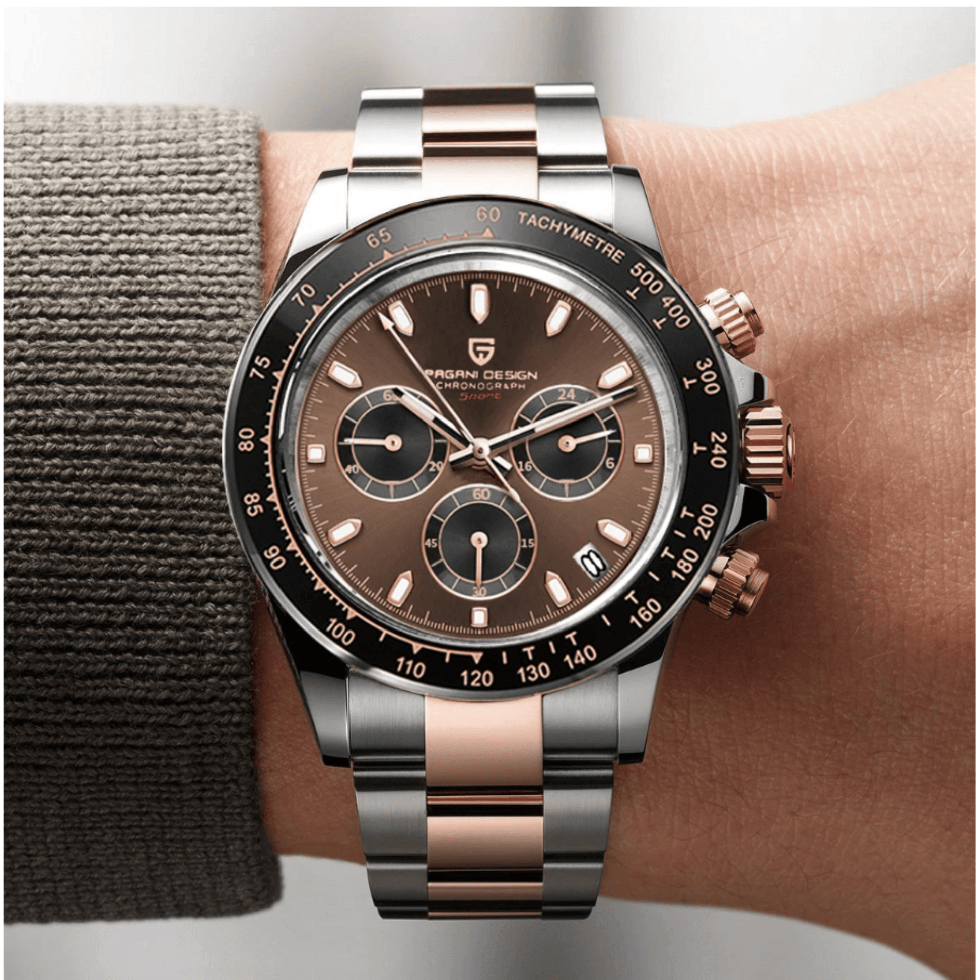 Pagani Design PD-1644 | Luxury | Waterproof Mechanical Automatic Movement SeikoVK63 | Stainless Steel Men's 40MM Watch Chocolate Dial Daytona