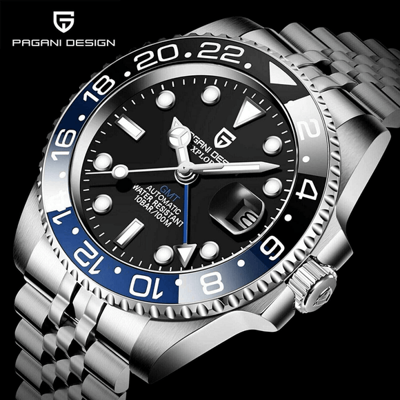 Pagani Design PD-1662 Seiko NH34 Movement equipped with AR AF Anti-Radiation Coating Automatic Watch Stainless Steel Men's Batman - Jubilee Bracelet