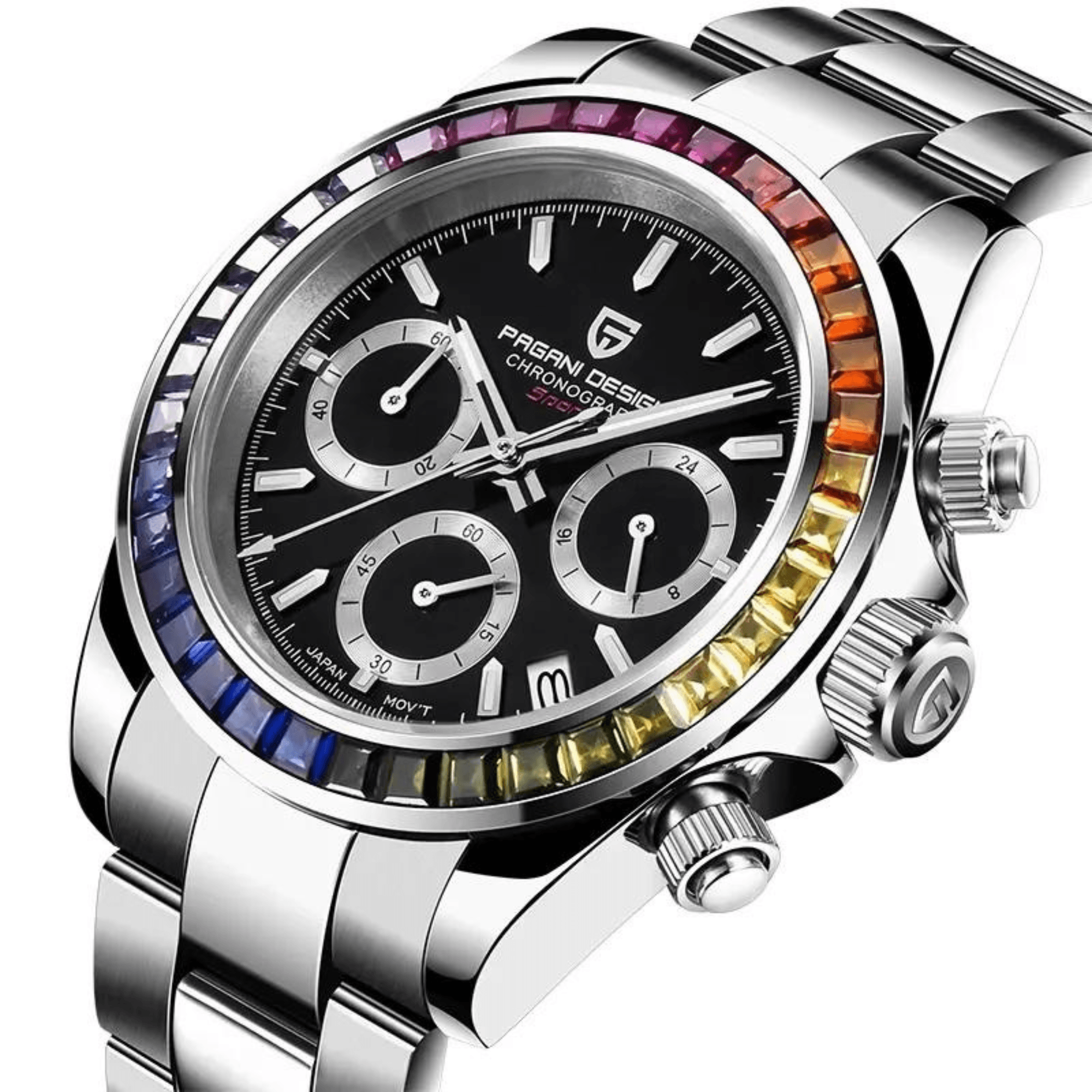 Pagani Design | Luxury | Waterproof Mechanical Automatic Movement SeikoVK63 | Stainless Steel Men's 40MM Watch Rainbow Black