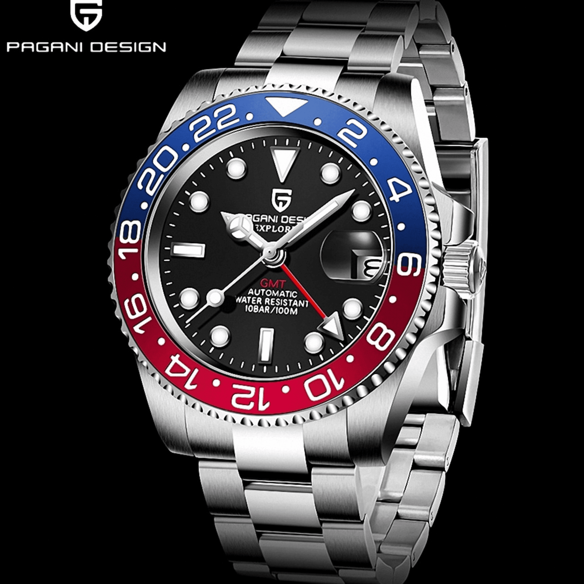 Pagani Design PD-1662 Seiko NH34 Movement equipped with AR AF Anti-Radiation Coating Automatic Watch Stainless Steel Men's Pepsi - Oyster Bracelet