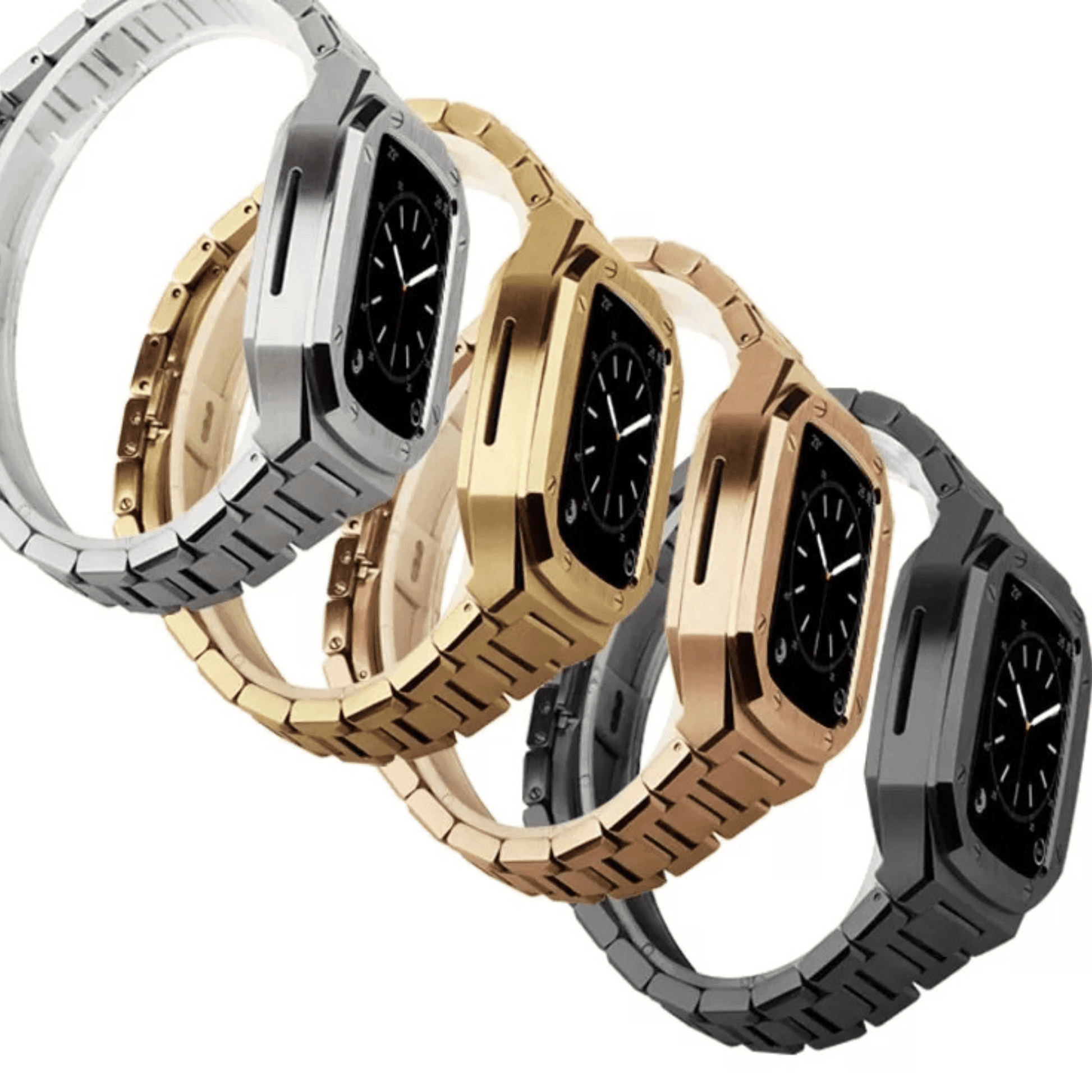 Luxury Metal Mod Kit for Apple Watch | Leather & Stainless Steel Straps | Apple Watch SE/3/4/5/6/7/8 accessory 44 mm| Carbon Black Case - Carbon Black Band mod kits india dream watches apple watch