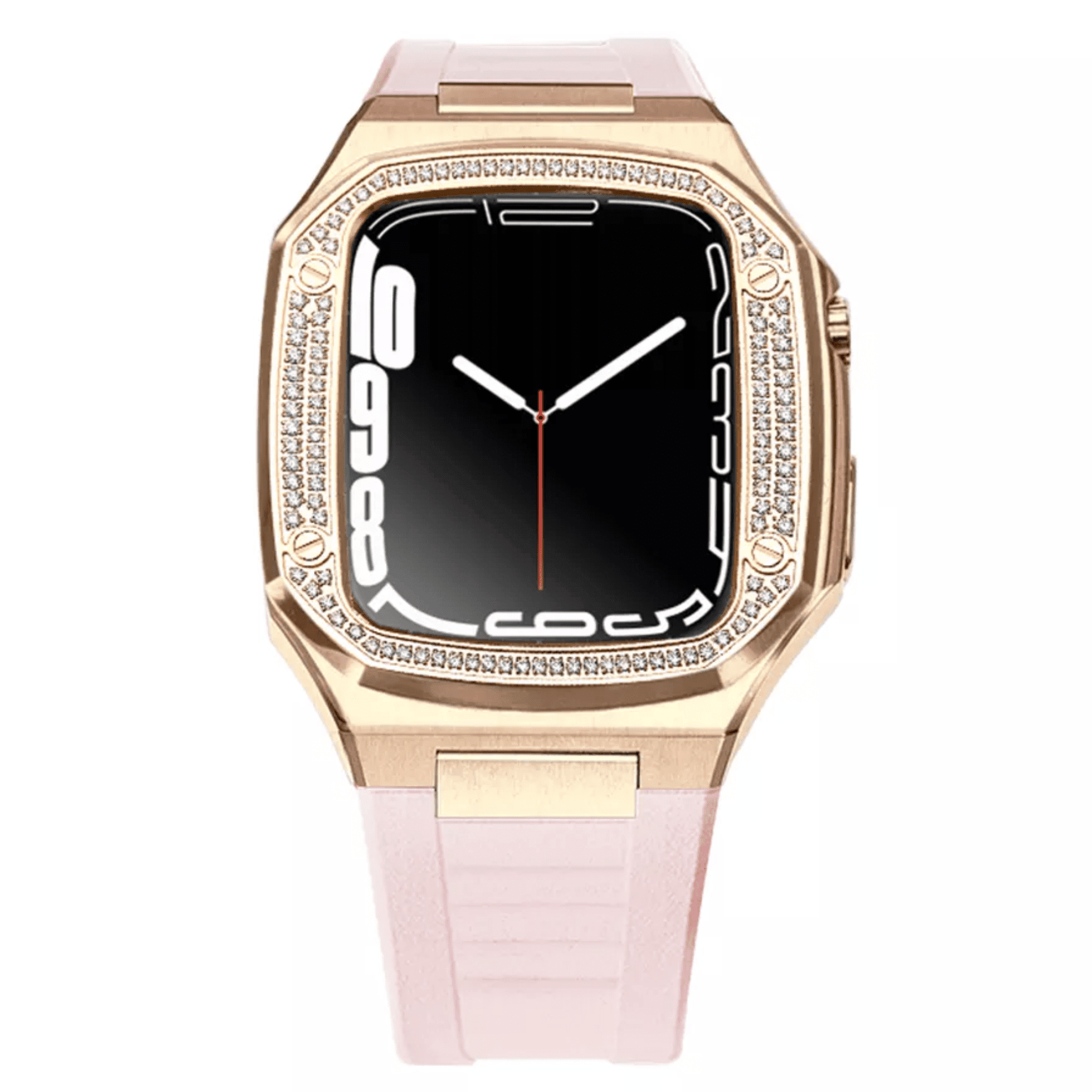 Luxury Metal Mod Kit for Apple Watch | Case with Jewels, Rubber & Stainless Steel Straps | Apple Watch SE/3/4/5/6 accessory - 44 mm| Rosè Gold case - Pink Band mod kits india dream watches apple watch