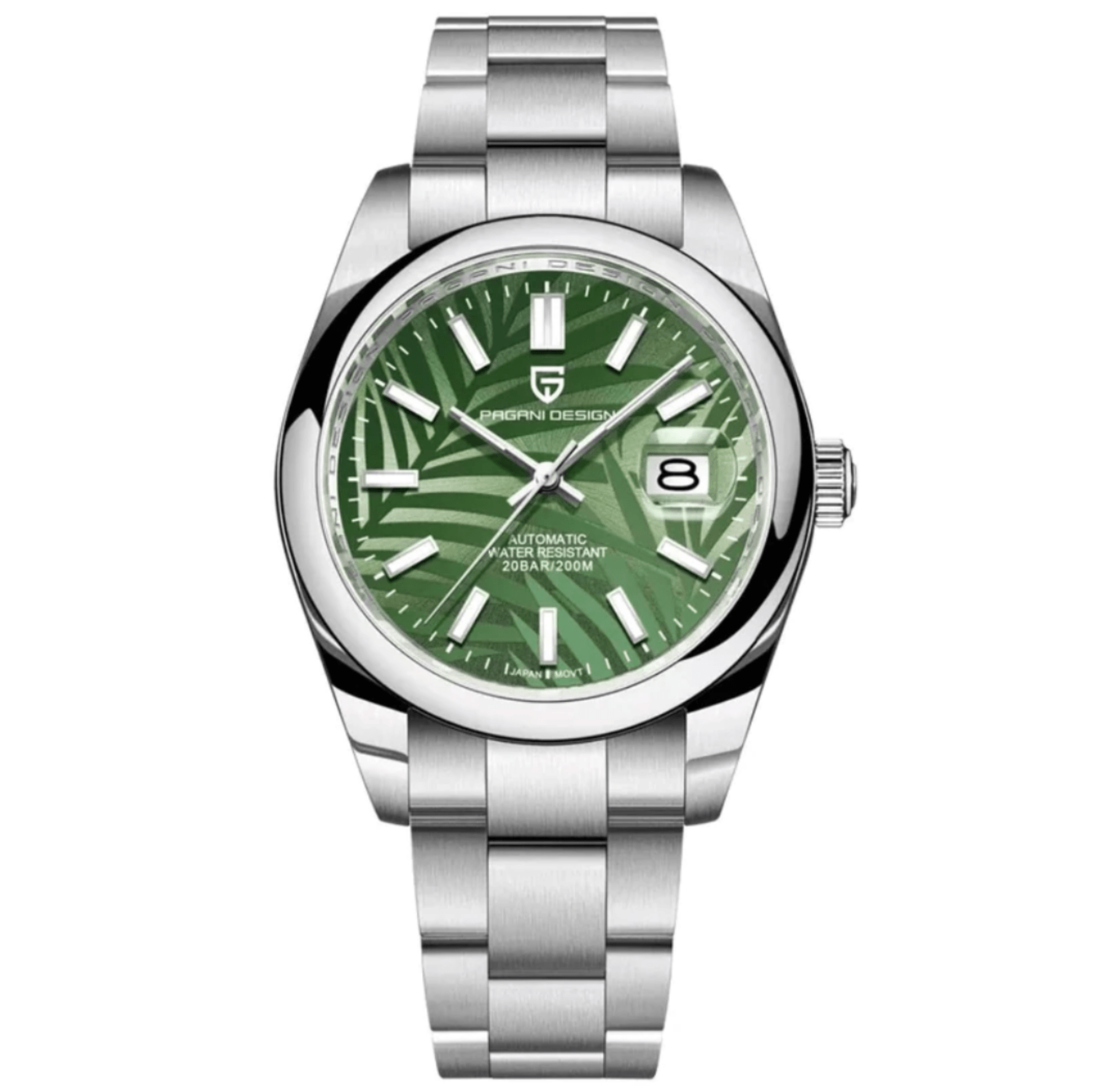 Pagani Design PD-1715 40mm Mens Automatic Waterproof Mechanical Watch with (Japanese NH-35 Movement) Palm Green Motif - DREAM WATCHES