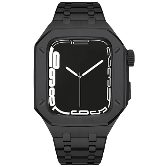 Luxury Metal Mod Kit for Apple Watch | Leather & Stainless Steel Straps | Apple Watch SE/3/4/5/6/7/8 accessory 45 mm| Carbon Black Case - Carbon Black Band mod kits india dream watches apple watch