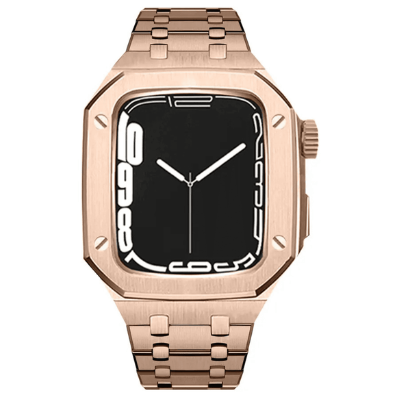 Luxury Metal Mod Kit for Apple Watch | Leather & Stainless Steel Straps | Apple Watch SE/3/4/5/6/7/8 accessory 45 mm| Rosè Gold Case - Rosè Gold Band mod kits india dream watches apple watch