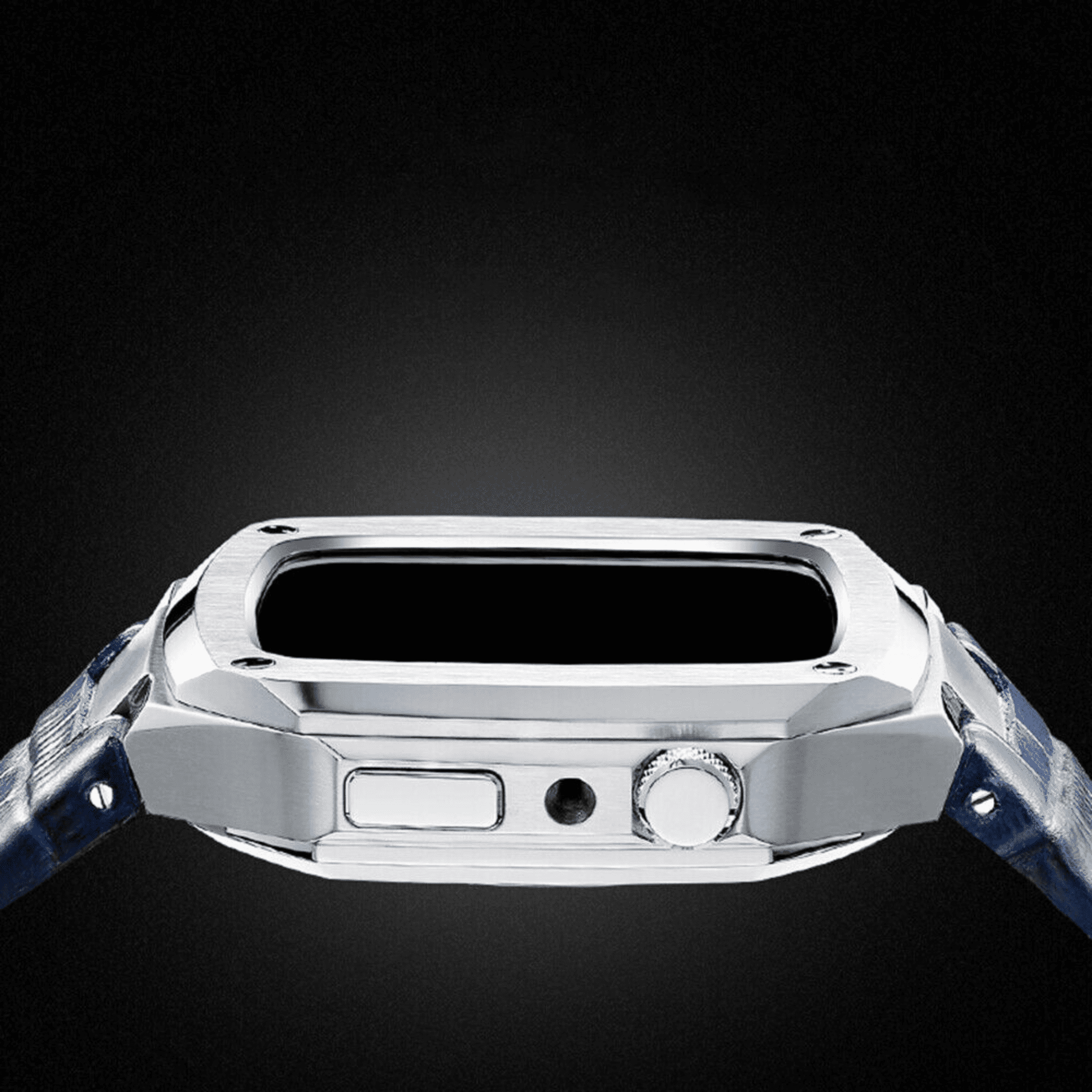 Luxury Metal Mod Kit for Apple Watch | Leather & Stainless Steel Straps | Apple Watch 7/8 accessory 45 mm| Silver Case - Blue Leather Band mod kits india dream watches apple watch