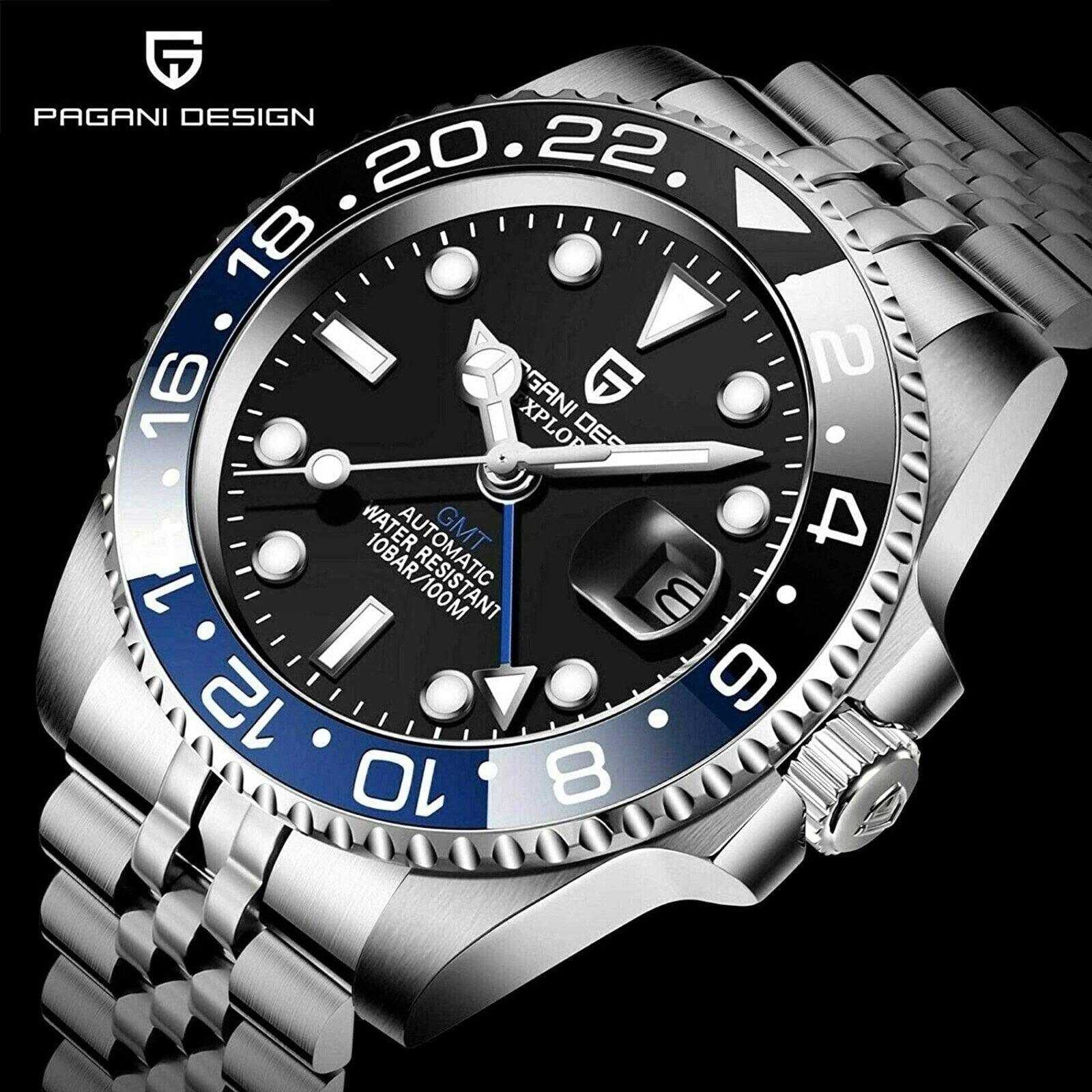 Pagani Design Mechanical Automatic Watch Stainless Steel Men's (Batman) 40MM Watch with Jubilee Bracelet Pagani Design watch india dream watches