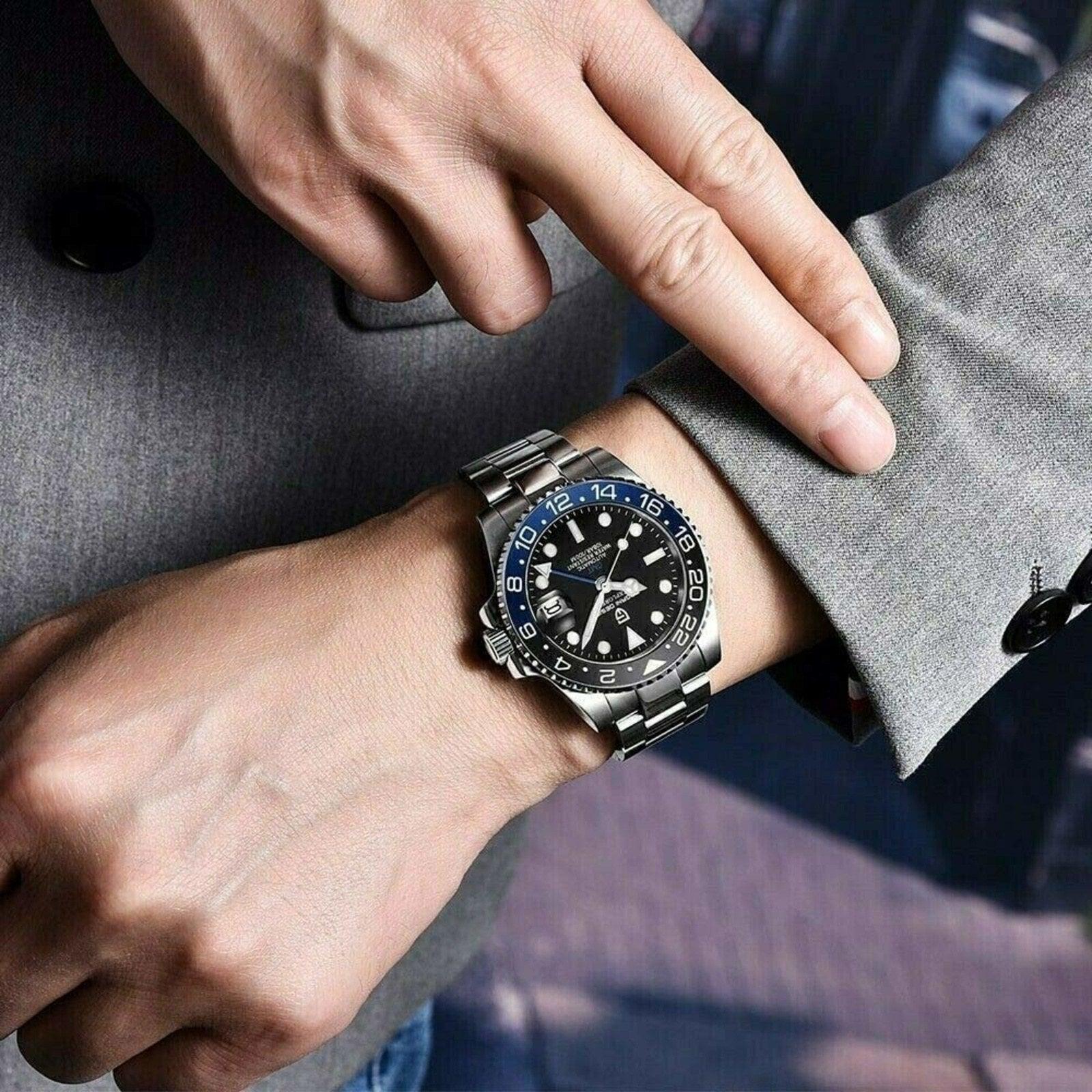 Pagani Design Mechanical Automatic Watch Stainless Steel Men's (Batman) 40MM Watch with Jubilee Bracelet Pagani Design watch india dream watches