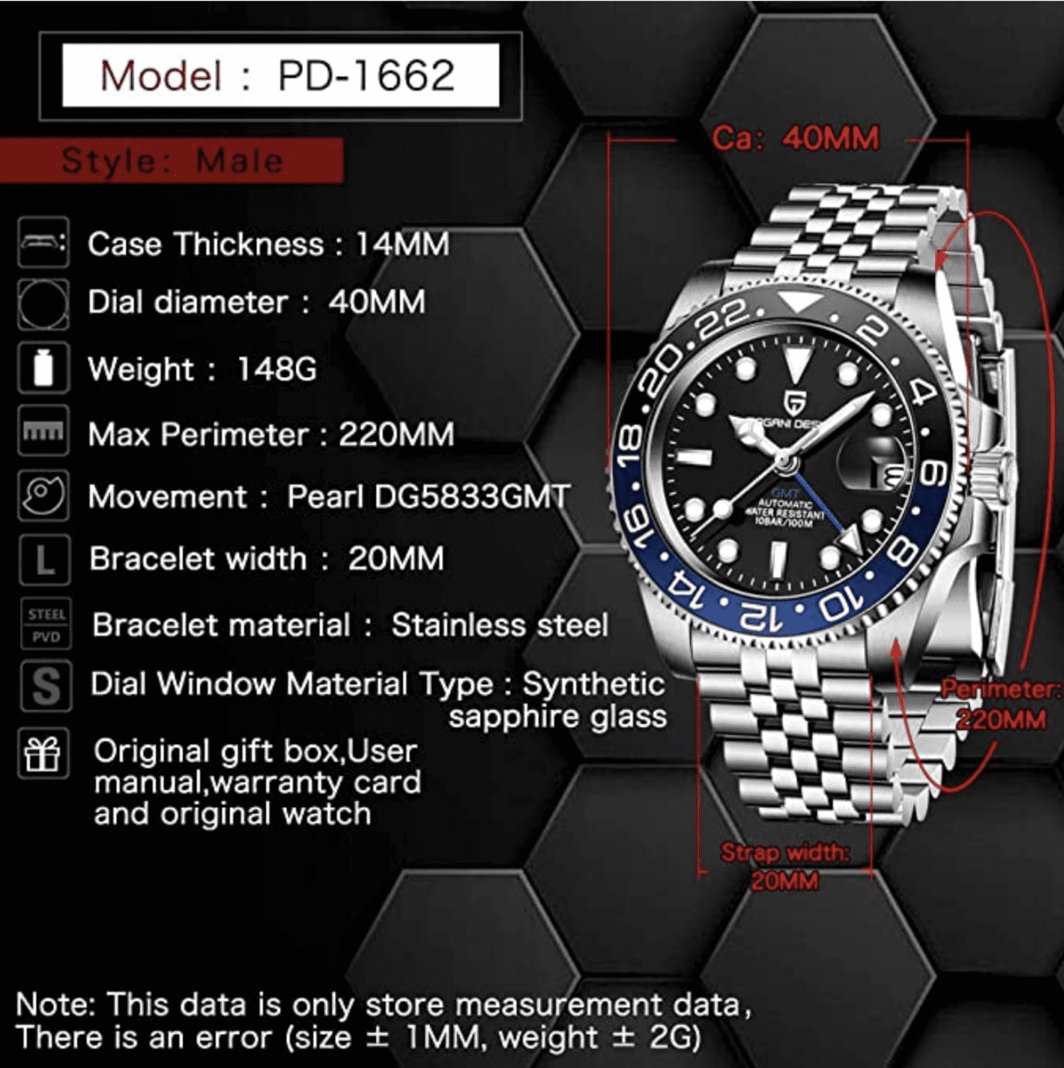 Pagani Design Mechanical Automatic Watch Stainless Steel Men's (Batman) 40MM Watch with Jubilee Bracelet Pagani Design watch india dream watches