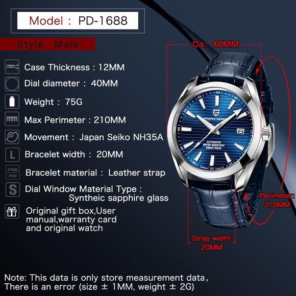 Pagani Design PD-1688 40MM (Seiko NH35A Automatic Movement) Mechanical Watch 100M Waterproof Dive Watch Sapphire Stainless Steel Watch Aqua Terra - DREAM WATCHES