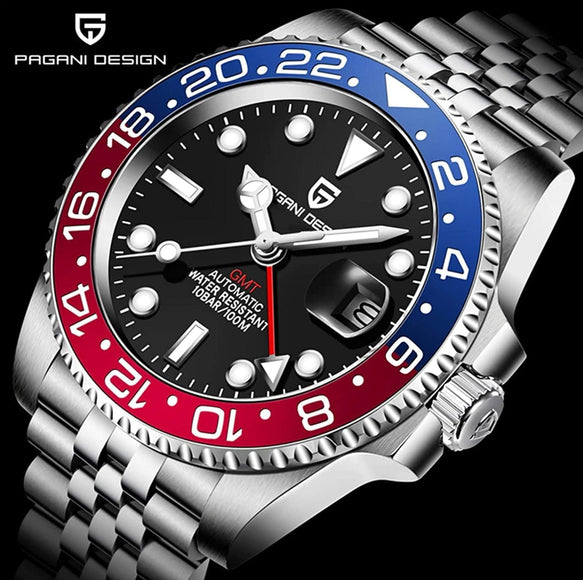 Pagani Design PD-1662 Waterproof Mechanical Automatic Watch Stainless Steel Men's 40MM Watch (Pepsi - Jubilee Bracelet) - DREAM WATCHES