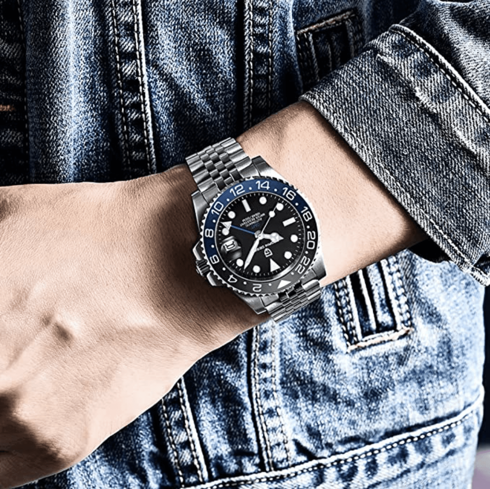 Pagani Design Mechanical Automatic Watch Stainless Steel Men's (Batman) 40MM Watch with Jubilee Bracelet Pagani Design watch india dream watches