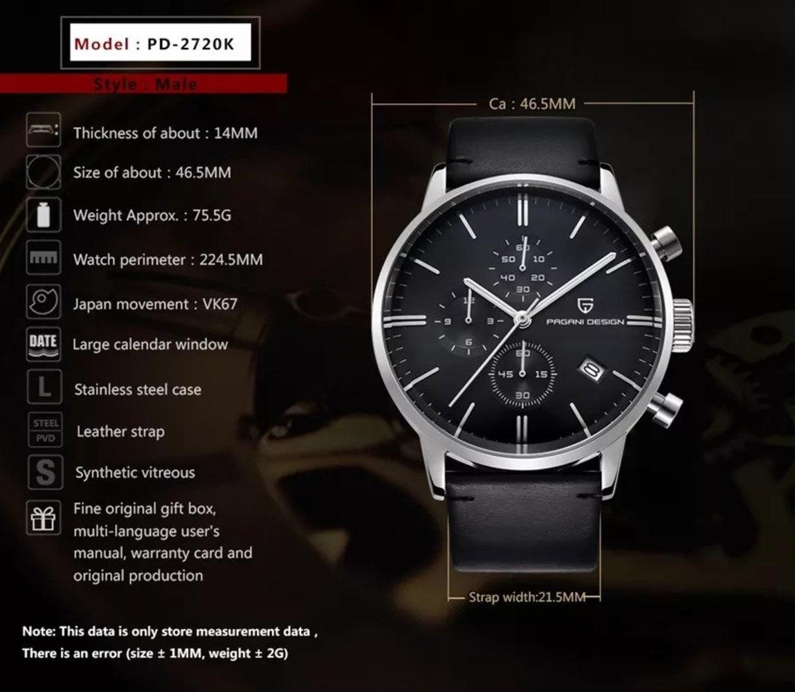 Pagani Design PD-2720K Chronograph (Movement Japanese VK67) | Stainless Steel Men's Luxury Watch Sunburst Dial - DREAM WATCHES