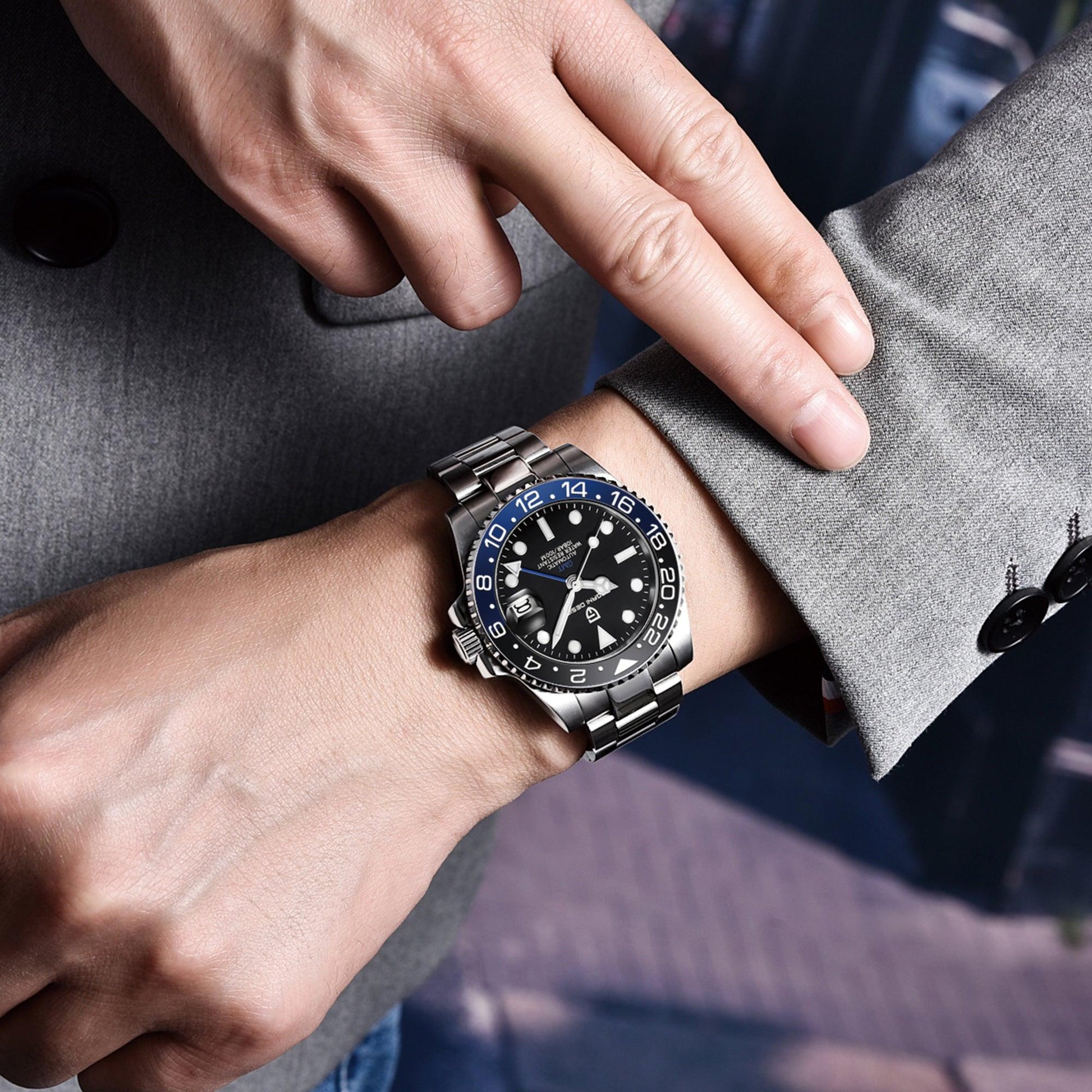 Pagani Design PD-1662 Seiko NH34 Movement equipped with AR AF Anti-Radiation Coating Automatic Watch Stainless Steel Men's Batman - Oyster Bracelet