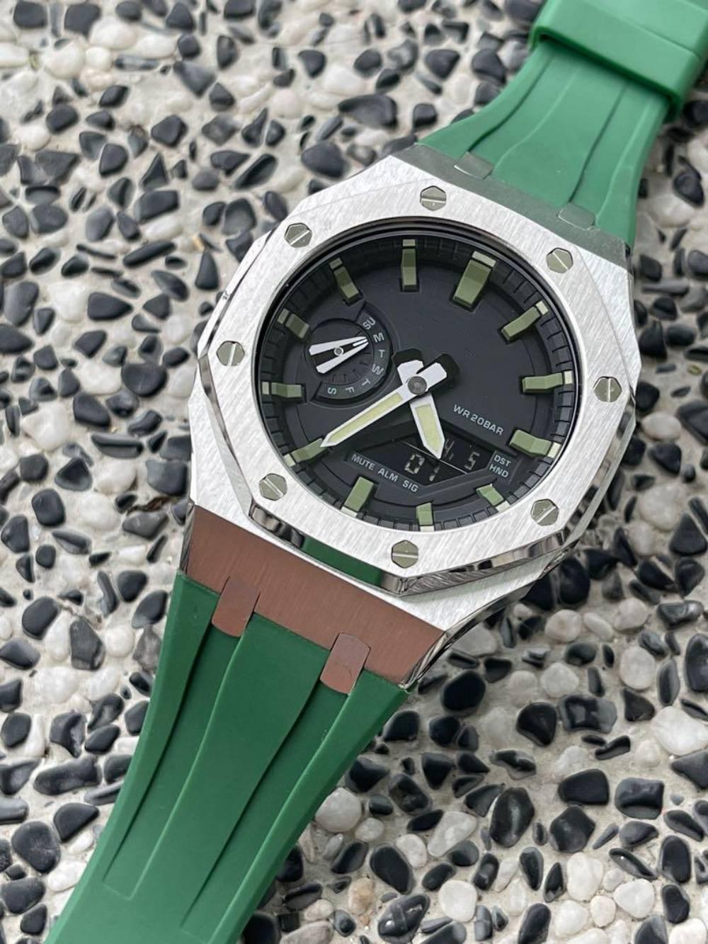 Metal Mod Kit for Casio G-Shock GA2100 & GA-2110 Watches, Metal Case & Rubber Strap, Replacement Accessories, 4th Gen. ,Casioak G-Shock (GREEN) Pagani Design watch india dream watches