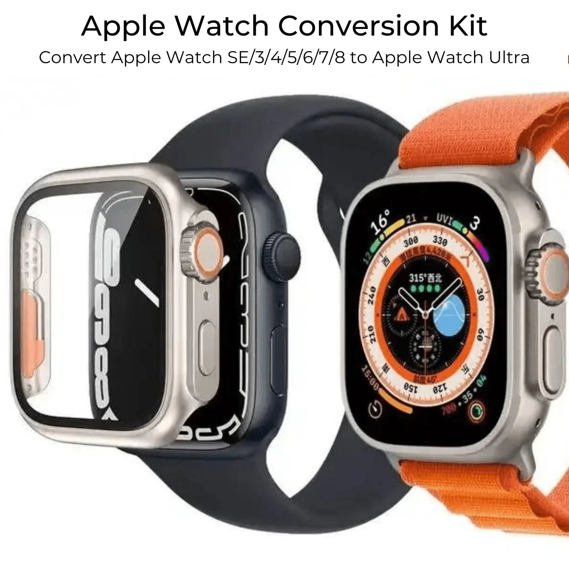 Conversion Kit for Apple Watch - Apple Watch 44 mm to Apple watch Ultra 49 mm: Titanium Style Case + Black Loop Band - DREAM WATCHES