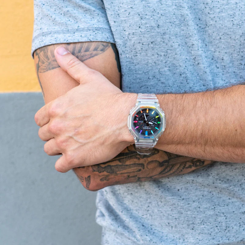 Modified G-Shock with Colourful Indices and Outer Case - CasiOak Jelly Rainbow
