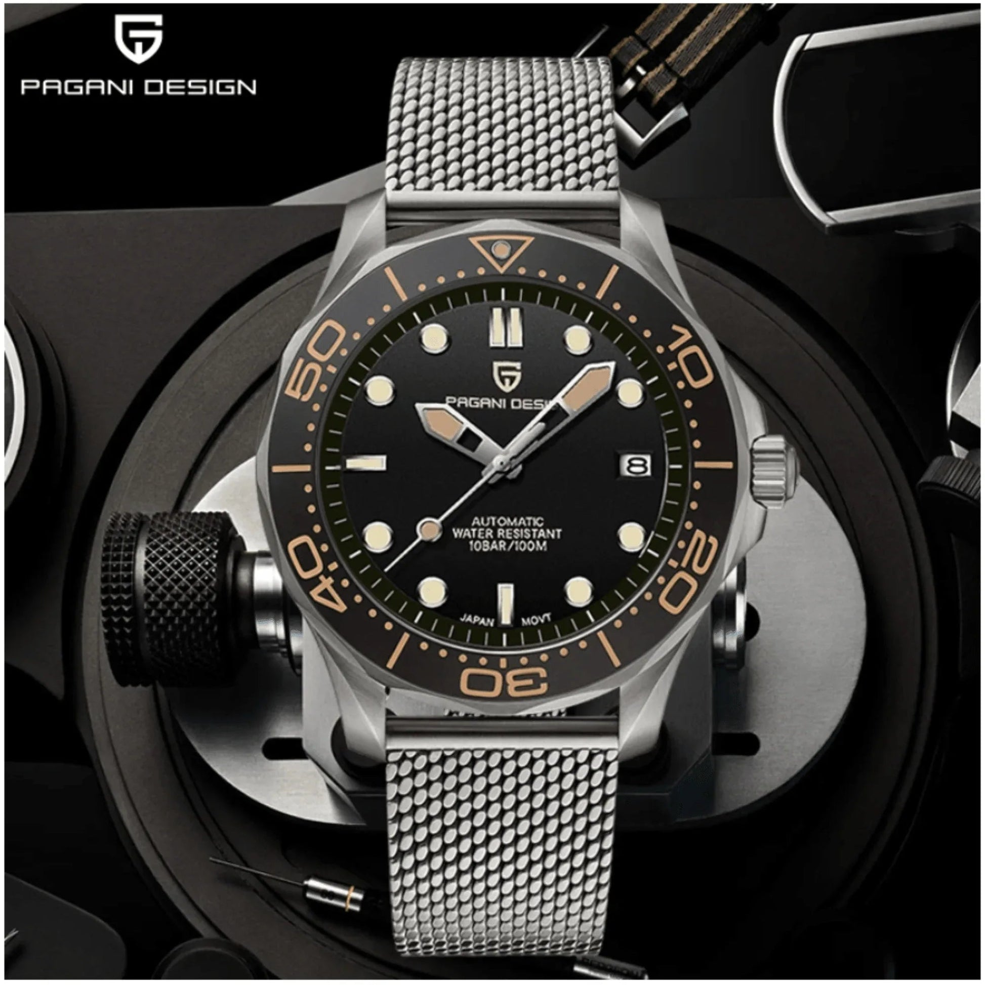 EMRYN Pagani Design Luxury | Polished Stainless Steel (316L) | Steel Mesh Style Bracelet (Silver) - 20 mm - DREAM WATCHES