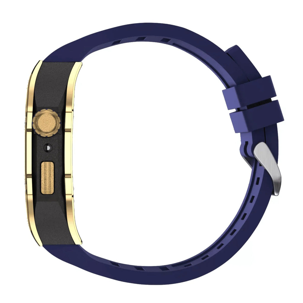 Golden Concept Style Case and Strap for Apple Watch | Luxury & Sporty Apple Watch Case & Fashion Accessory | Mod Kit Replacement for Apple Watch Series SE/3/4/5/67/8 (44 mm| Golden Case - Blue Band) - DREAM WATCHES