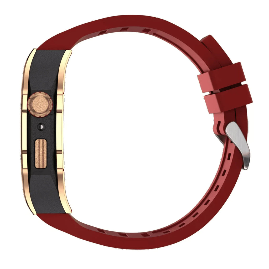 Golden Concept Style Case and Strap for Apple Watch | Luxury & Sporty Apple Watch Case & Fashion Accessory | Mod Kit Replacement for Apple Watch Series SE/3/4/5/67/8 (44 mm| Rosè Gold Case - Red Band) - DREAM WATCHES