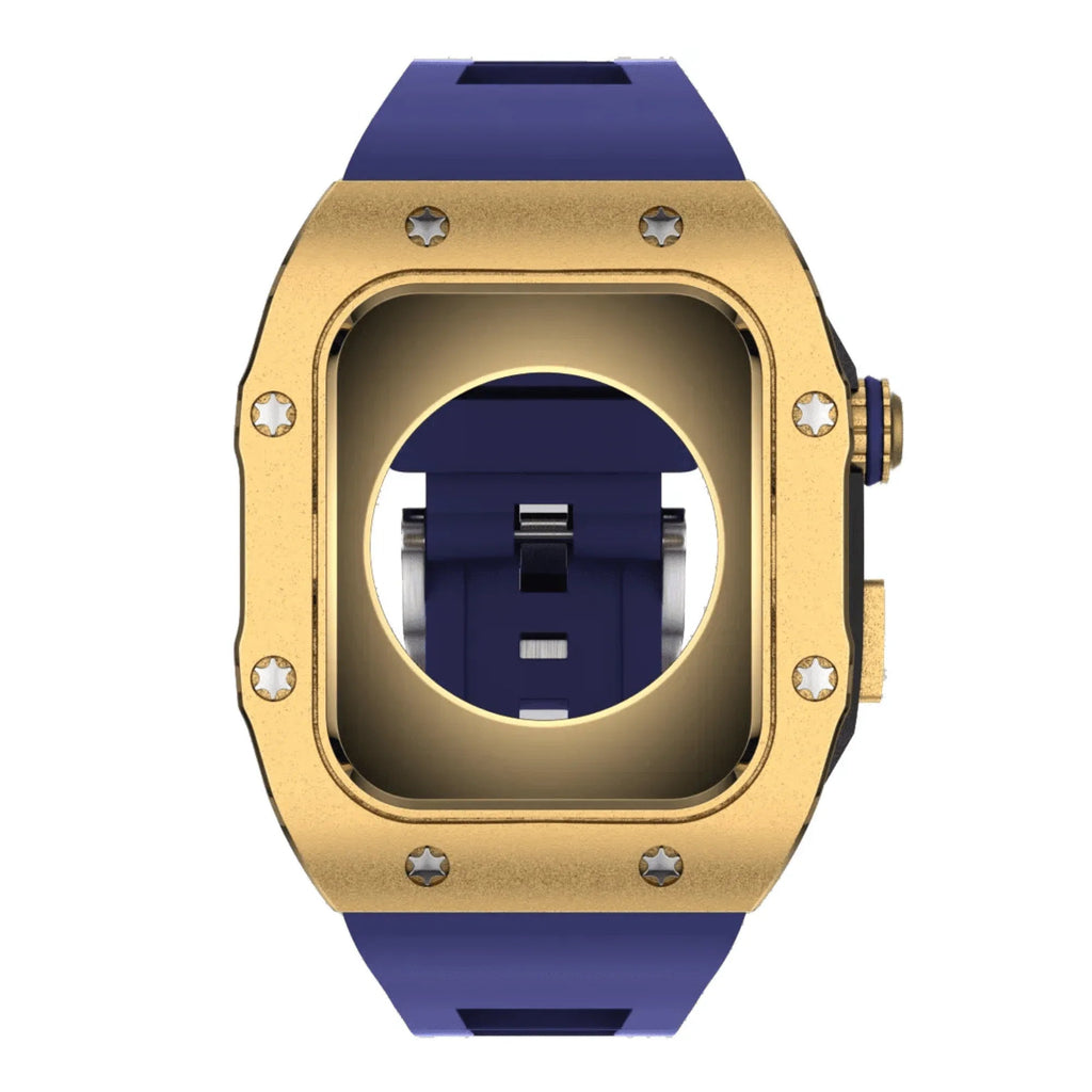 Golden Concept Style Case and Strap for Apple Watch | Luxury & Sporty Apple Watch Case & Fashion Accessory | Mod Kit Replacement for Apple Watch Series SE/3/4/5/67/8 (45 mm| Golden Case - Blue Band) - DREAM WATCHES