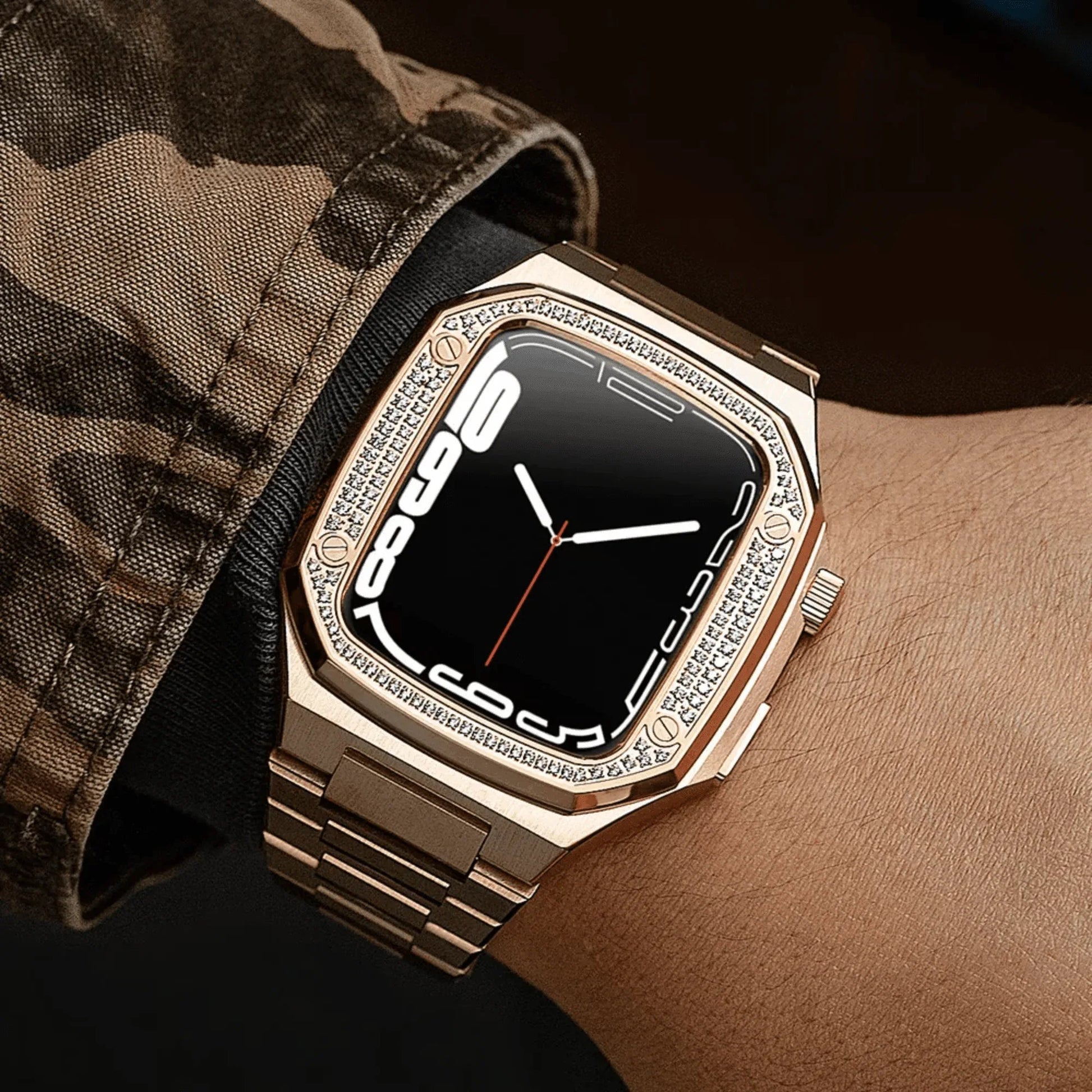 Luxury Metal Mod Kit for Apple Watch | Case with Jewels, Rubber & Stainless Steel Straps | Apple Watch SE/3/4/5/6 accessory - 44 mm| Silver case - Blue Band - DREAM WATCHES