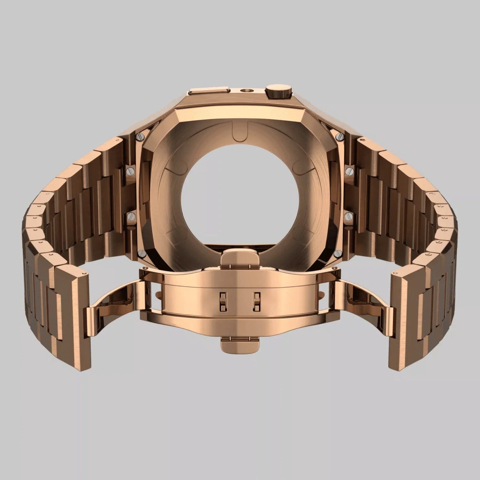 Luxury Metal Mod Kit for Apple Watch | Case with Jewels, Rubber & Stainless Steel Straps | Apple Watch SE/3/4/5/6/7/8 accessory - 45 mm| Rosè Gold Case - Rosè Gold Band - DREAM WATCHES