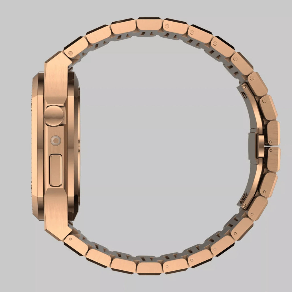 Luxury Metal Mod Kit for Apple Watch | Case with Jewels, Rubber & Stainless Steel Straps | Apple Watch SE/3/4/5/6/7/8 accessory - 45 mm| Rosè Gold Case - Rosè Gold Band - DREAM WATCHES