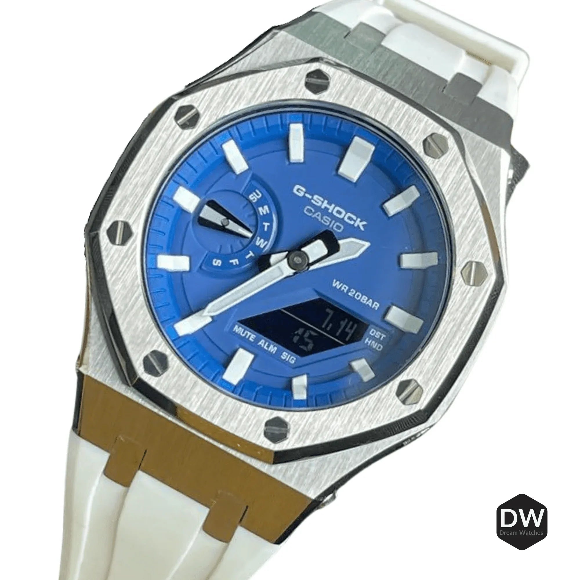 Metal Mod Kit for Casio G-Shock GA2100 & GA-2110/BA-2100 Watches, Metal Case & Rubber Strap, Replacement Accessories, 4th Gen. ,Casioak G-Shock (White) - DREAM WATCHES