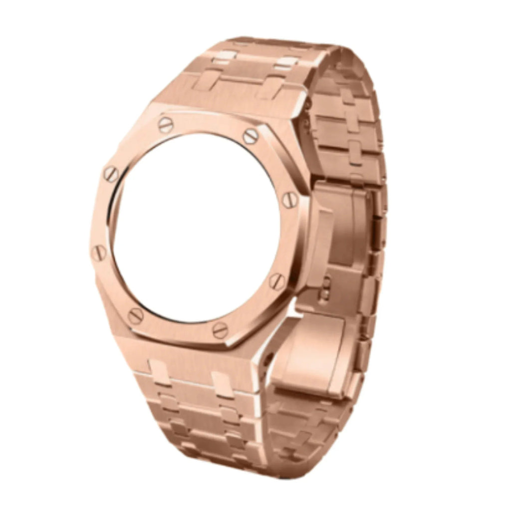 Metal Mod Kit for Casio G-Shock GA2100 GA-2110/BA-2100 Watches, Metal Case Stainless Steel Strap, Replacement Accessories, 4th Gen. Rubber & Stainless Steel Straps, Casioak G-Shock (Rosé Gold) - DREAM WATCHES