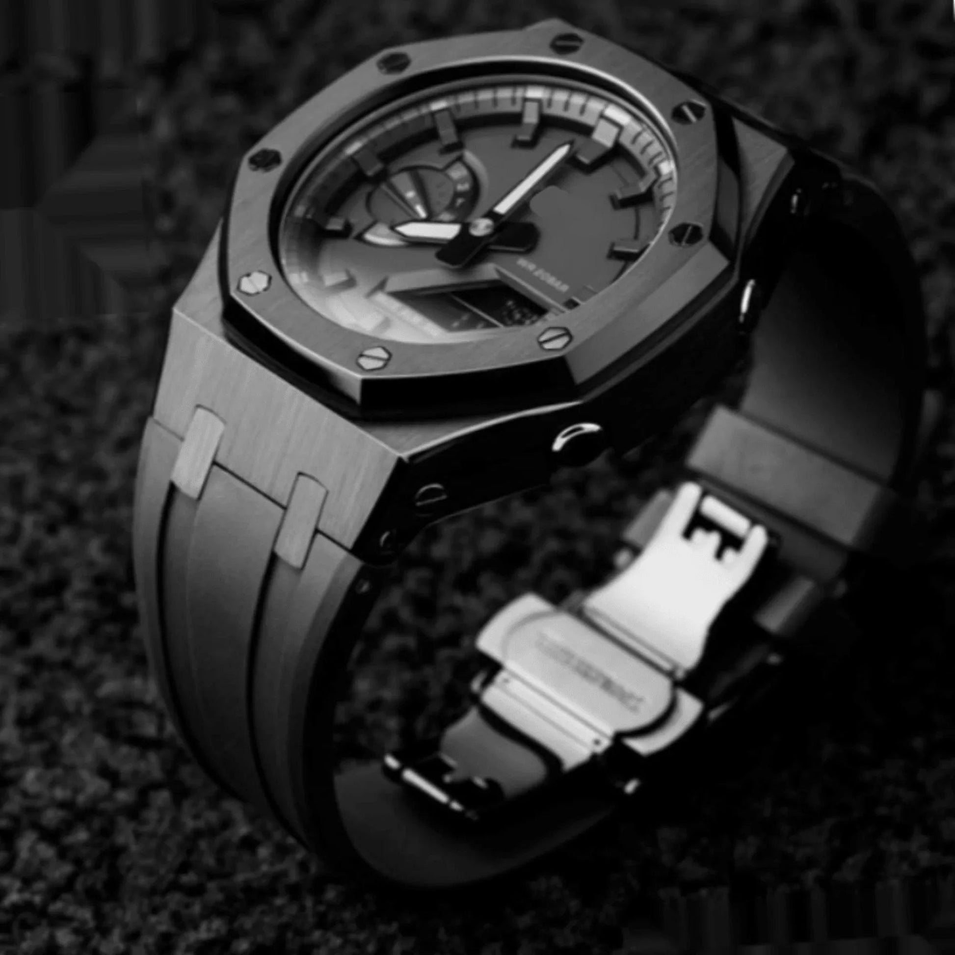 Metal Mod Kit Watchband and Metal Case for G-shock GA-2100 and GA-2110/BA-2100 Casioak (Black Strap + Black Metal Case) - DREAM WATCHES