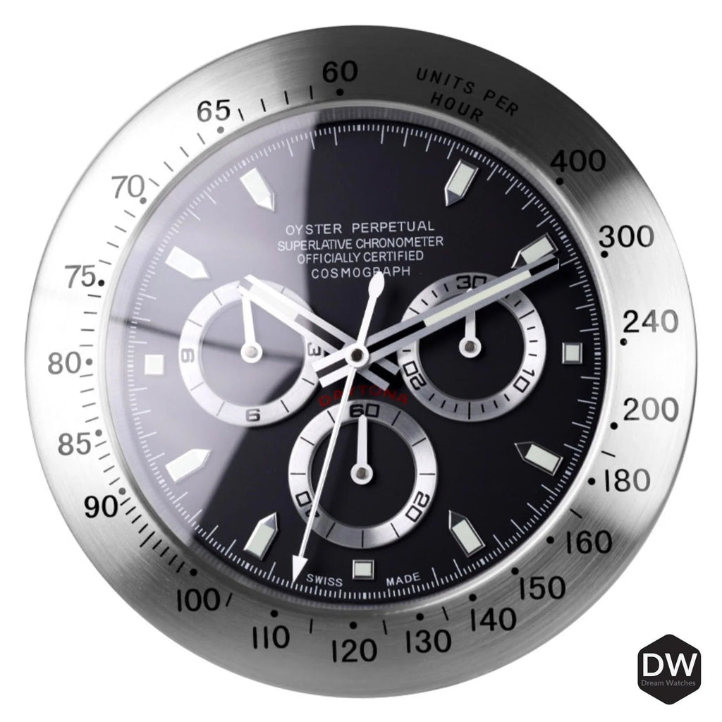 Metal Wall Clock with Timeless Swiss Design (Daytona - Silver) with Date Functionality| Wall Clock for Watch Enthusiasts | Perfect for Gifting - DREAM WATCHES