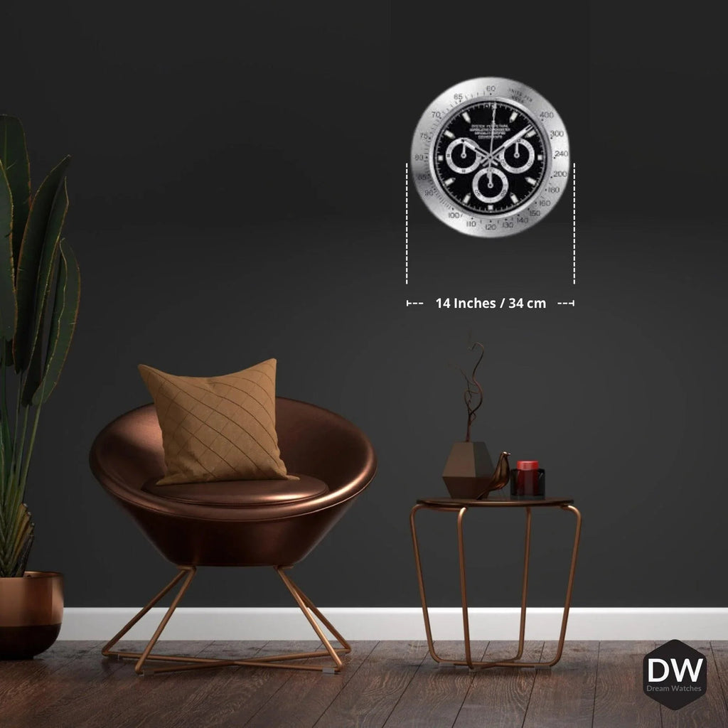 Metal Wall Clock with Timeless Swiss Design (Daytona - Silver) with Date Functionality| Wall Clock for Watch Enthusiasts | Perfect for Gifting - DREAM WATCHES