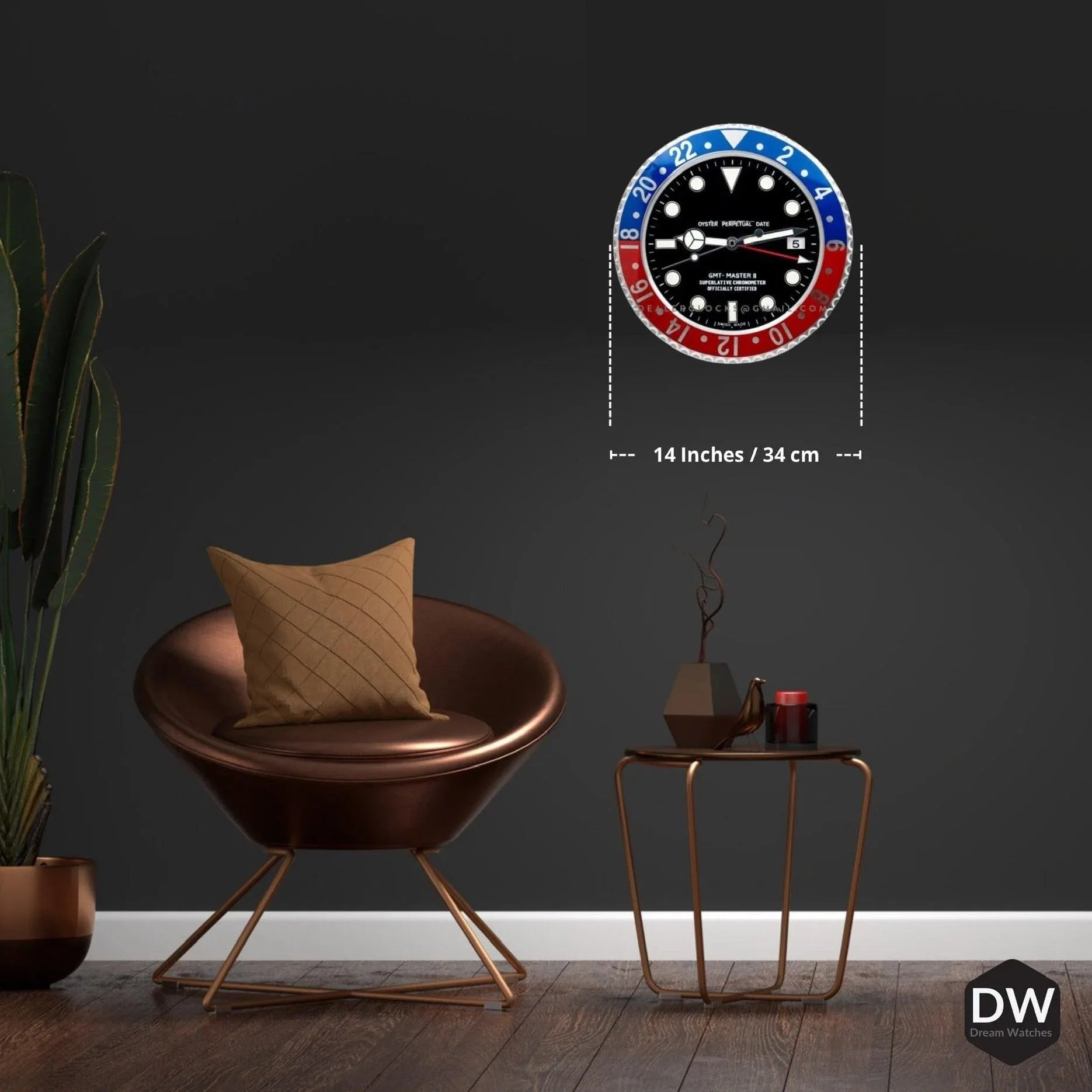 Metal Wall Clock with Timeless Swiss Design (Pepsi) with Date Functionality| Wall Clock for Watch Enthusiasts | Perfect for Gifting - DREAM WATCHES