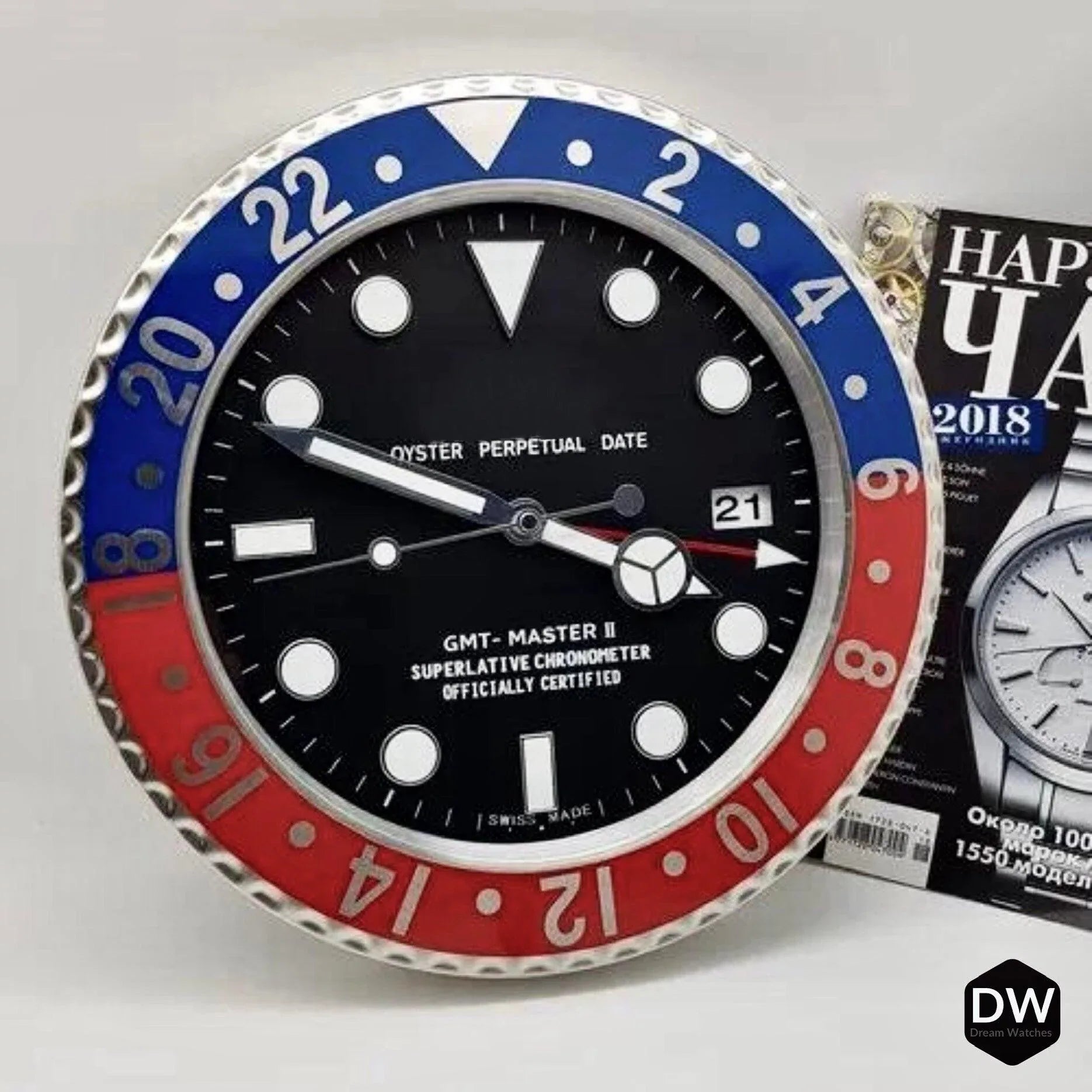 Metal Wall Clock with Timeless Swiss Design (Pepsi) with Date Functionality| Wall Clock for Watch Enthusiasts | Perfect for Gifting - DREAM WATCHES