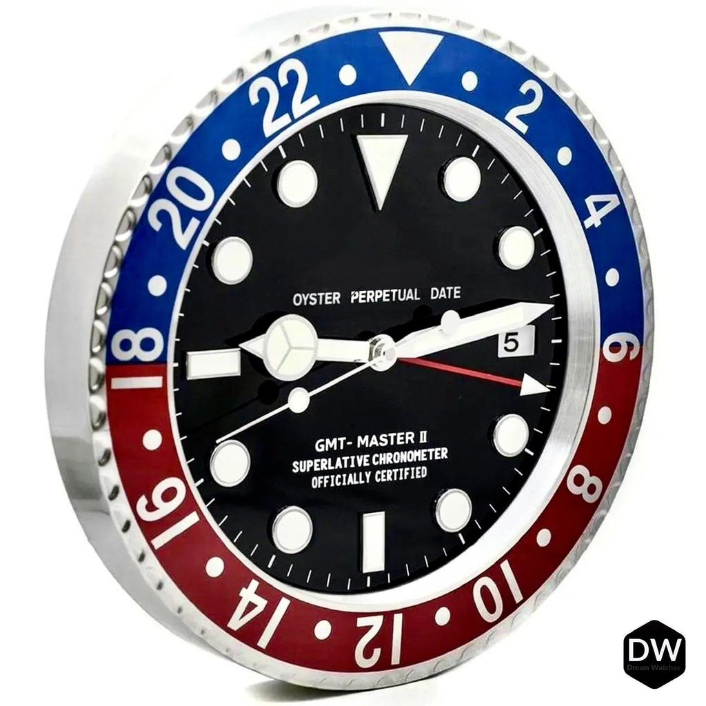 Metal Wall Clock with Timeless Swiss Design (Pepsi) with Date Functionality| Wall Clock for Watch Enthusiasts | Perfect for Gifting - DREAM WATCHES
