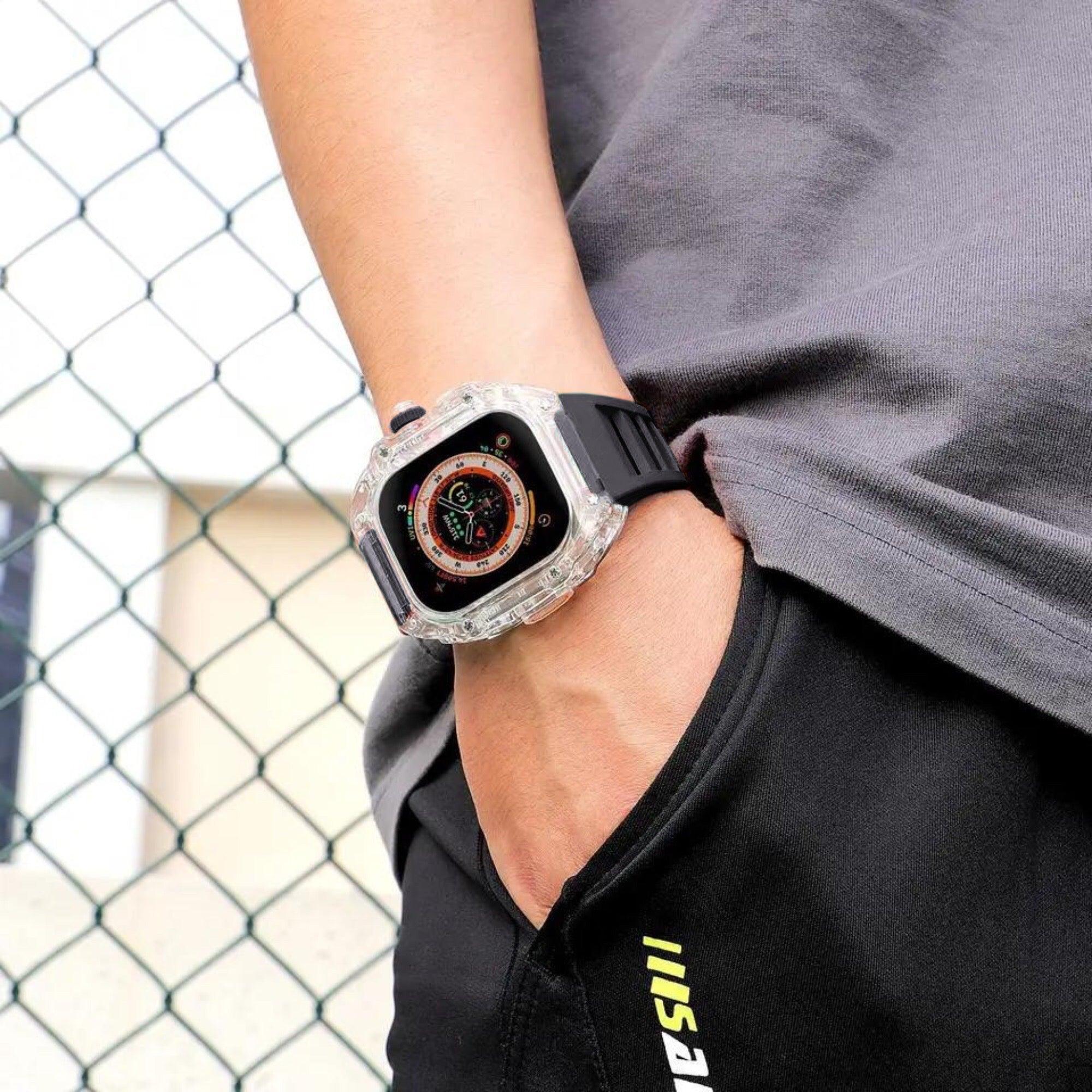 Mod Kit for Apple Watch | Luxury & Sporty Apple Watch Case | Replacement Apple Watch case for SE/3/4/5/6 accessory - 44 mm Carbon Black - DREAM WATCHES