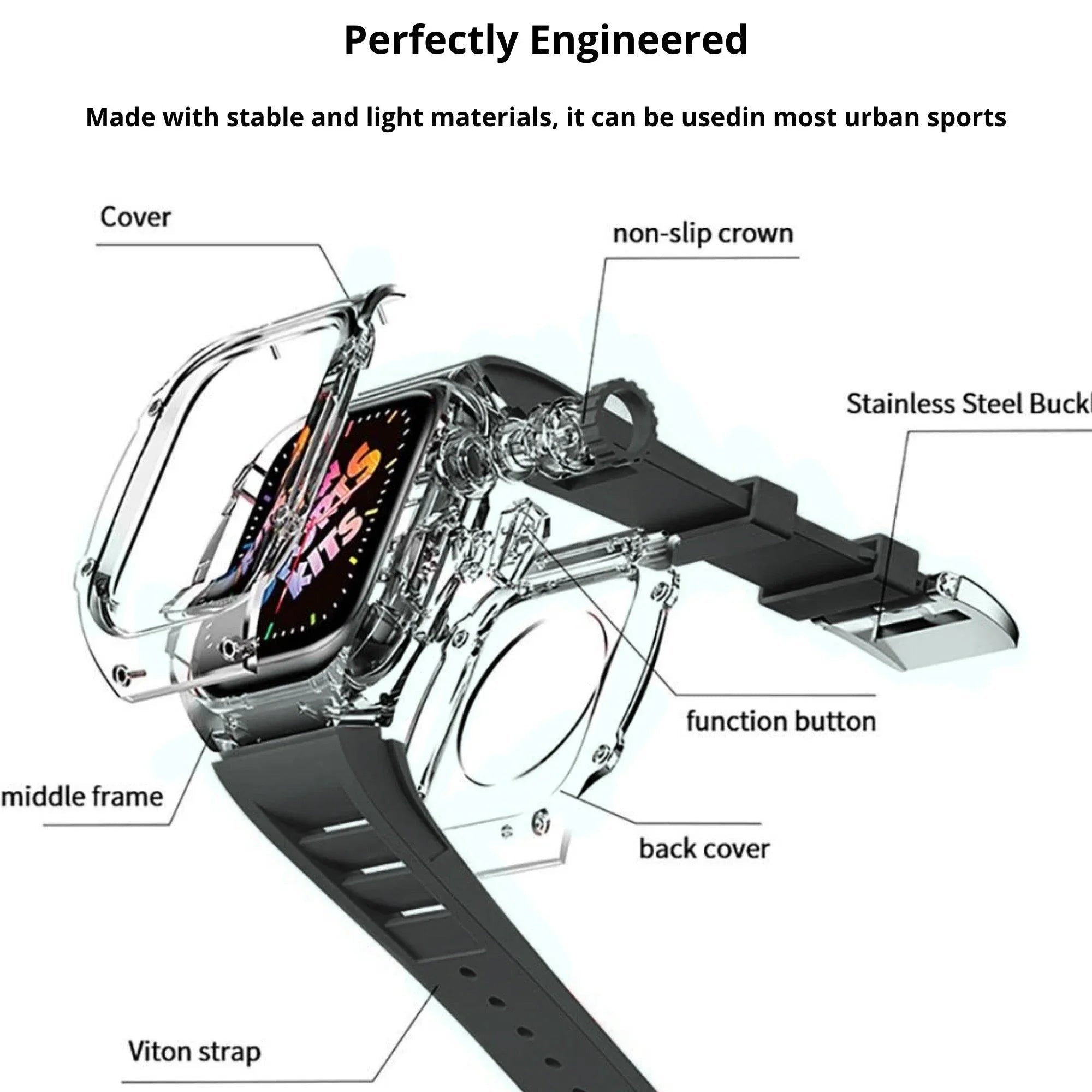 Mod Kit for Apple Watch | Luxury & Sporty Apple Watch Case | Replacement Apple Watch case for SE/3/4/5/6 accessory - 44 mm Carbon Black - DREAM WATCHES