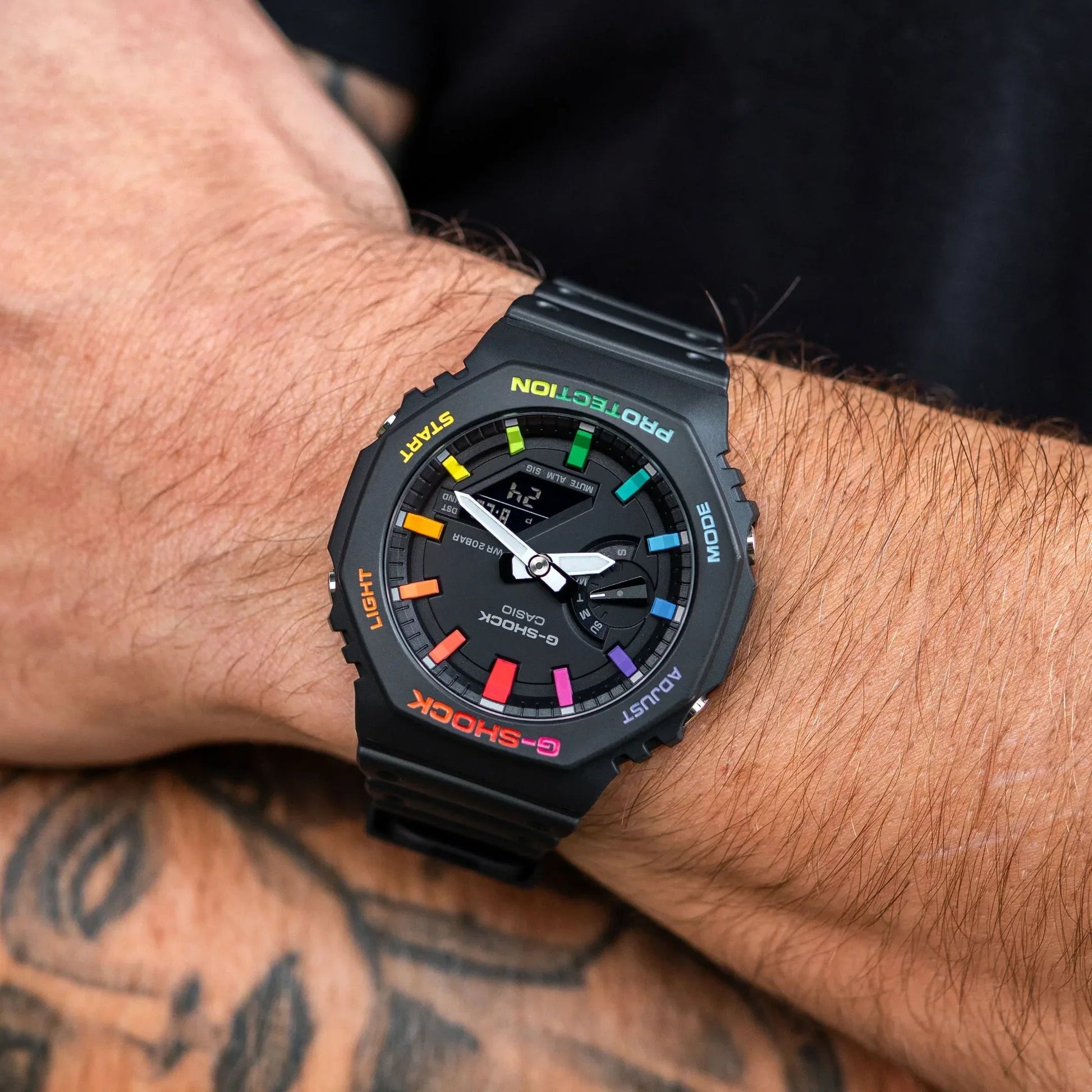 Modified G-Shock with Colourful Indices and Outer Case - CasiOak Black Rainbow - DREAM WATCHES