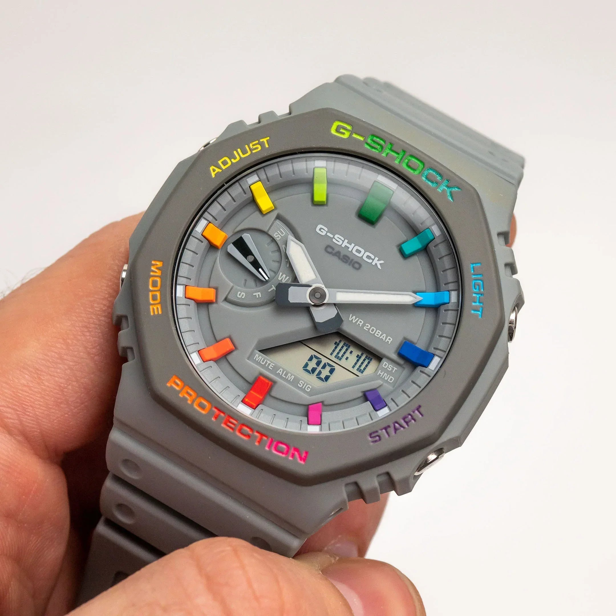 Modified G-Shock with Colourful Indices and Outer Case - CasiOak Grey Rainbow - DREAM WATCHES