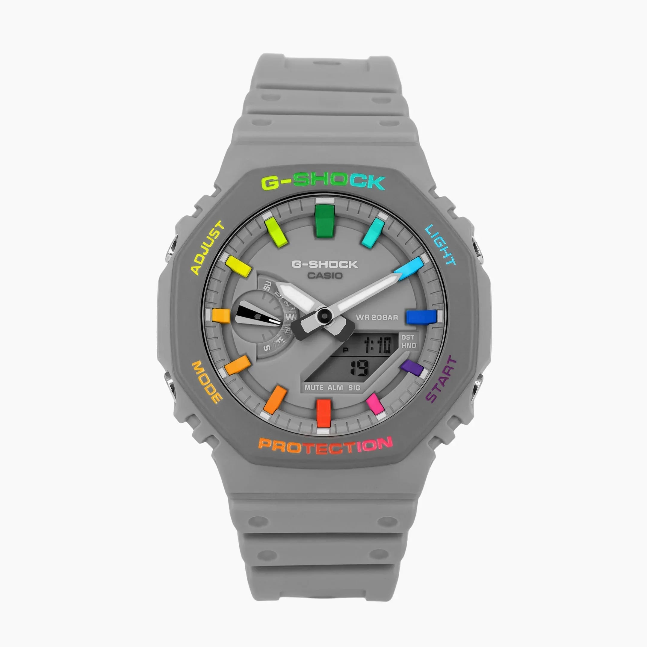Modified G-Shock with Colourful Indices and Outer Case - CasiOak Grey Rainbow - DREAM WATCHES