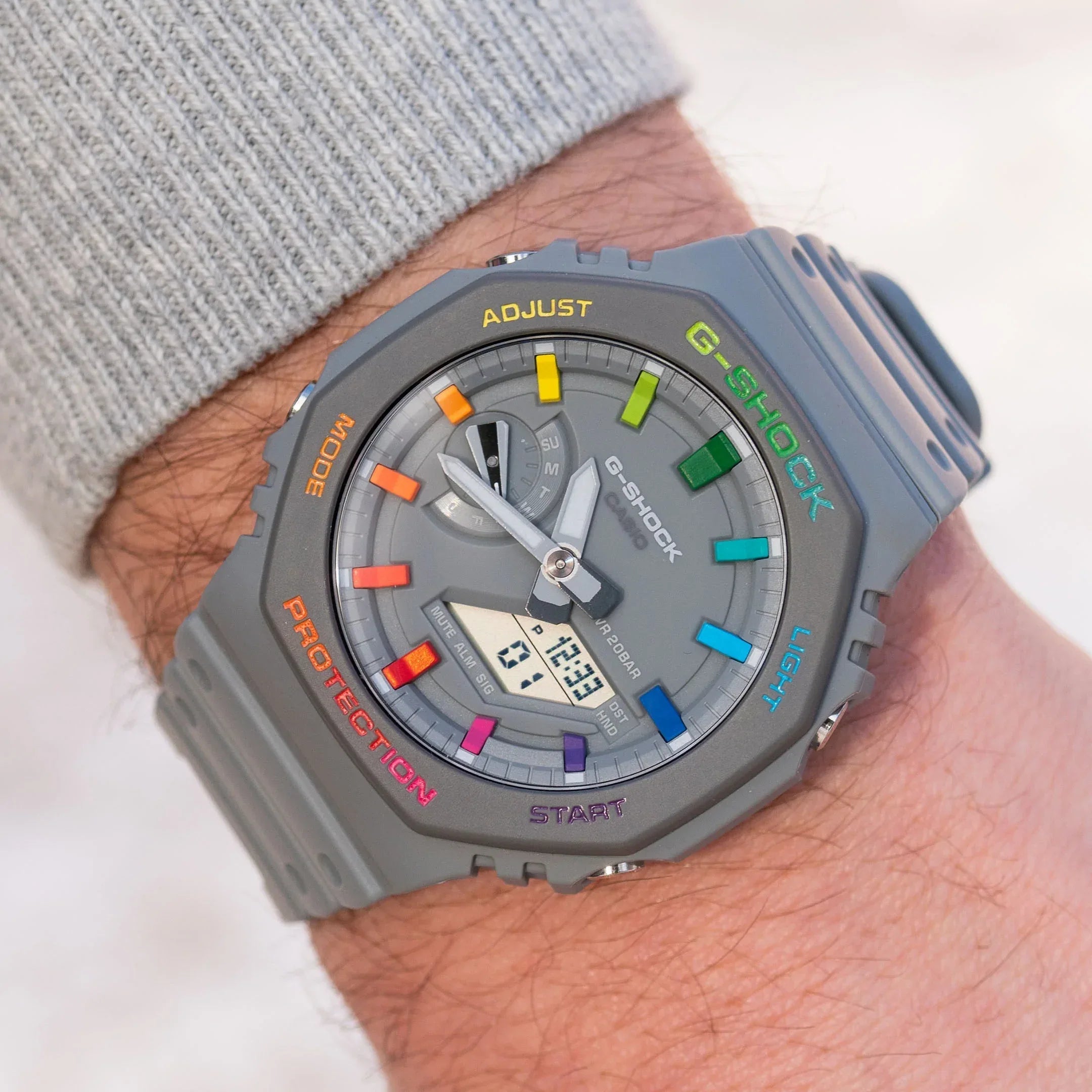 Modified G-Shock with Colourful Indices and Outer Case - CasiOak Grey Rainbow - DREAM WATCHES