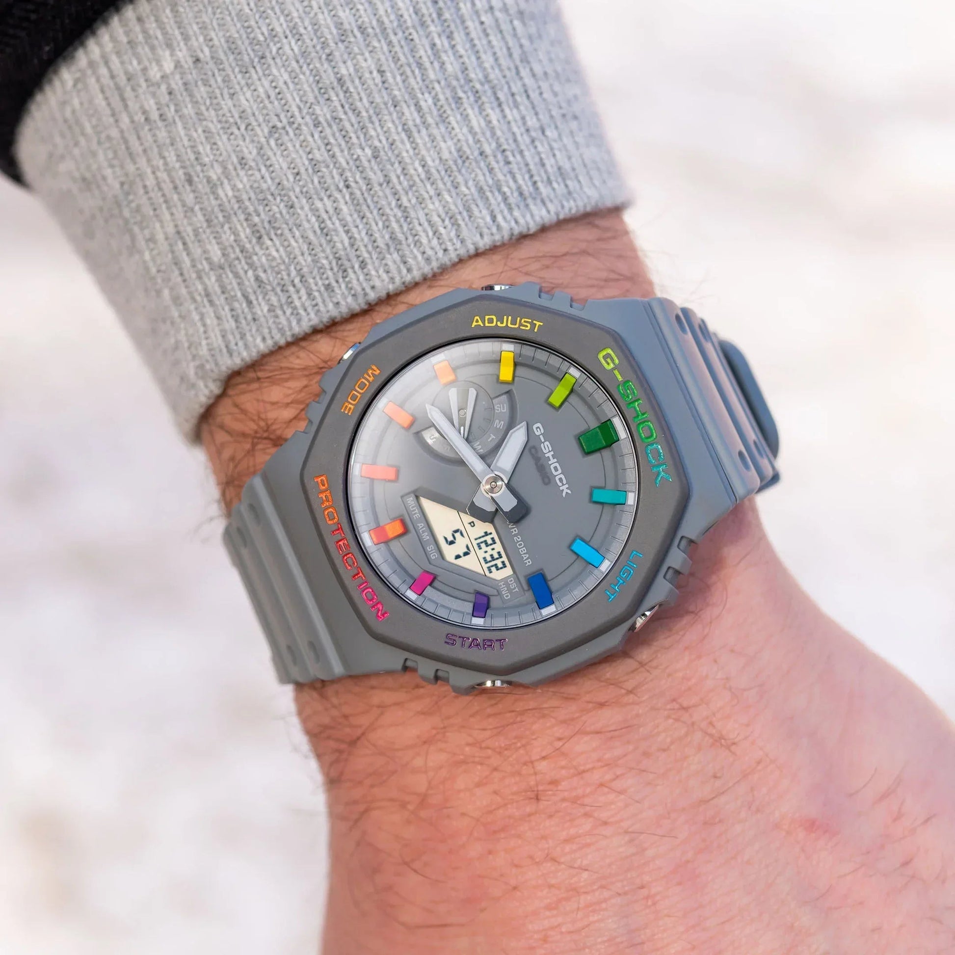 Modified G-Shock with Colourful Indices and Outer Case - CasiOak Grey Rainbow - DREAM WATCHES
