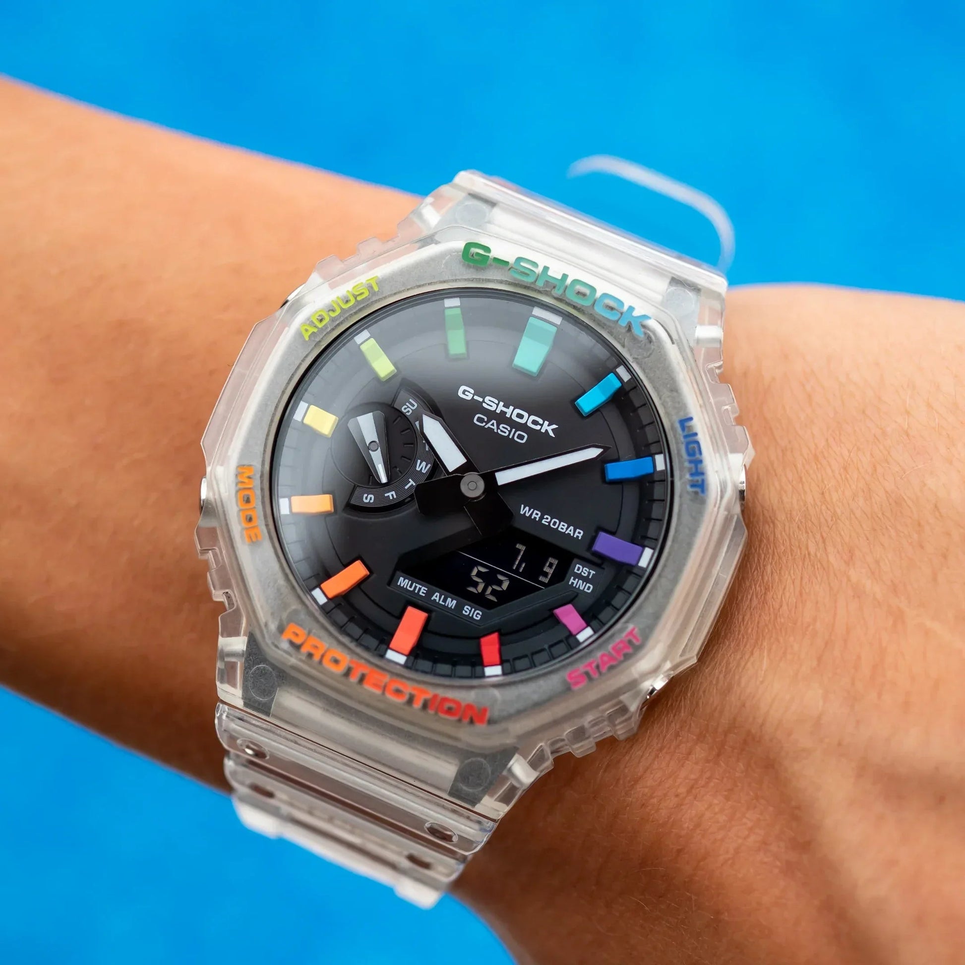 Modified G-Shock with Colourful Indices and Outer Case - CasiOak Jelly Rainbow - DREAM WATCHES