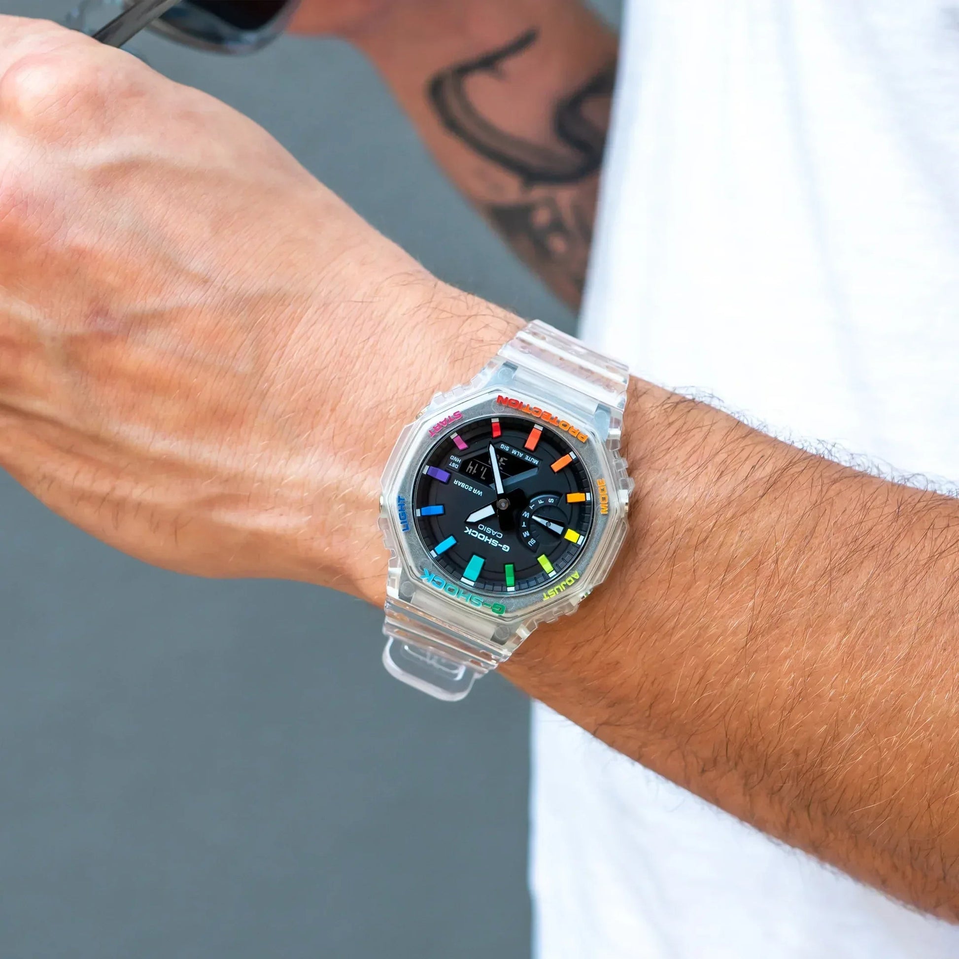 Modified G-Shock with Colourful Indices and Outer Case - CasiOak Jelly Rainbow - DREAM WATCHES