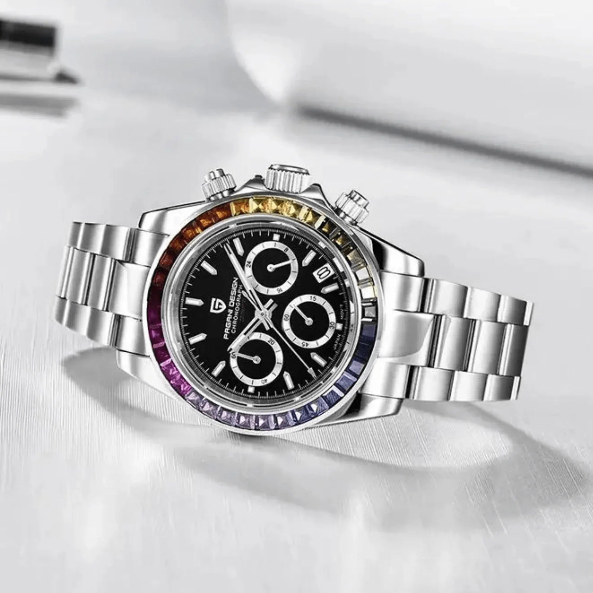 Pagani Design | Luxury | Meca-quartz Movement (SeikoVK63) | Stainless Steel Men's 40MM Watch (Rainbow Black) - DREAM WATCHES